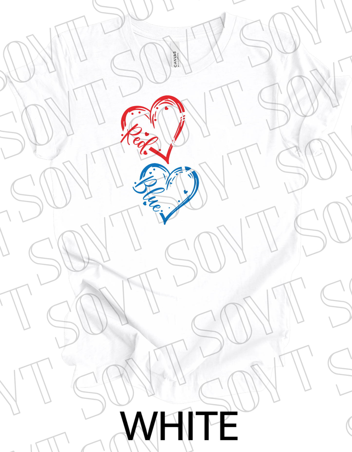 Red White Blue Hearts T-Shirt – Bella+Canvas Cute Patriotic Tee - Festive Apparel StoreWhite