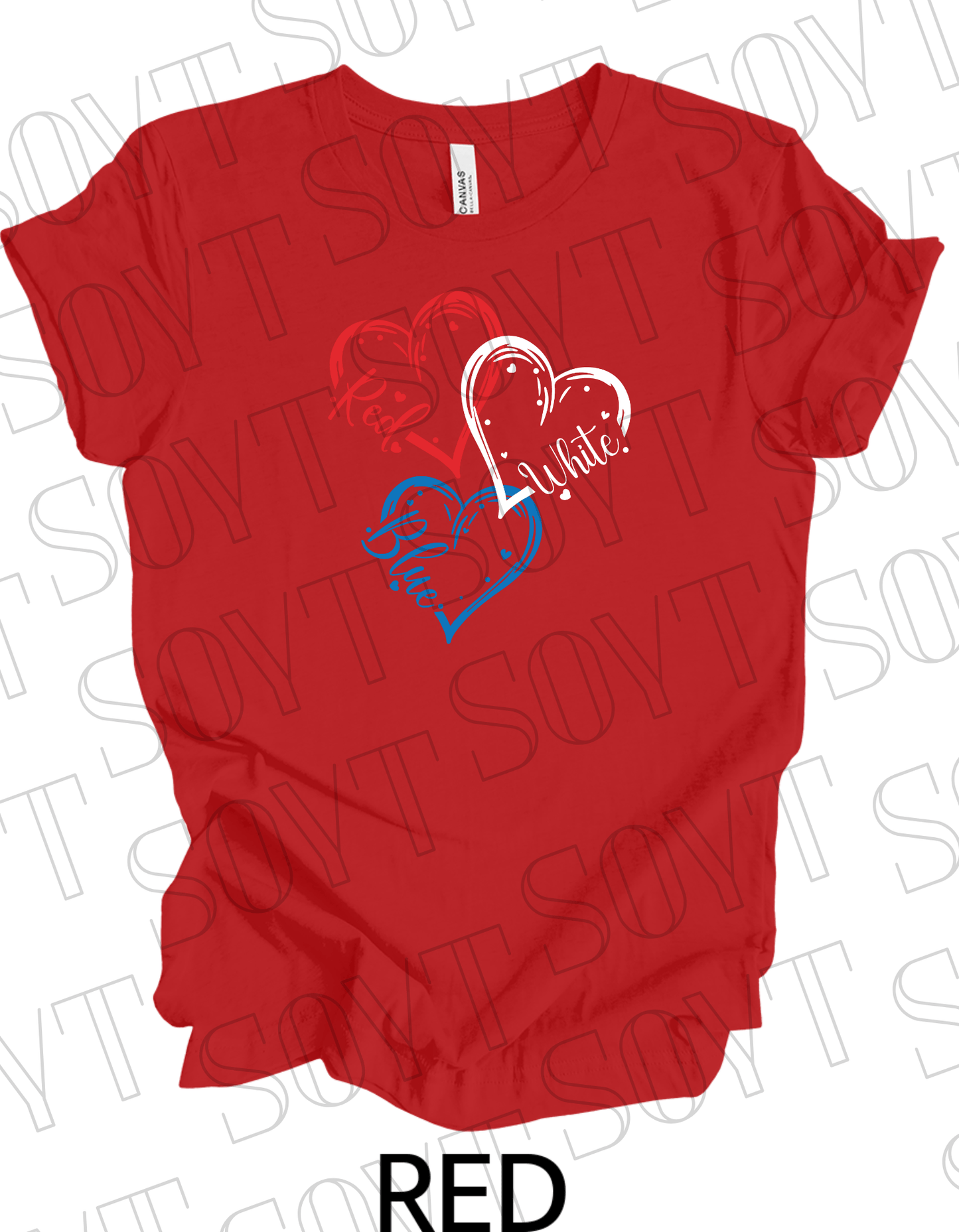 Red White Blue Hearts T-Shirt – Bella+Canvas Cute Patriotic Tee - Festive Apparel StoreRed