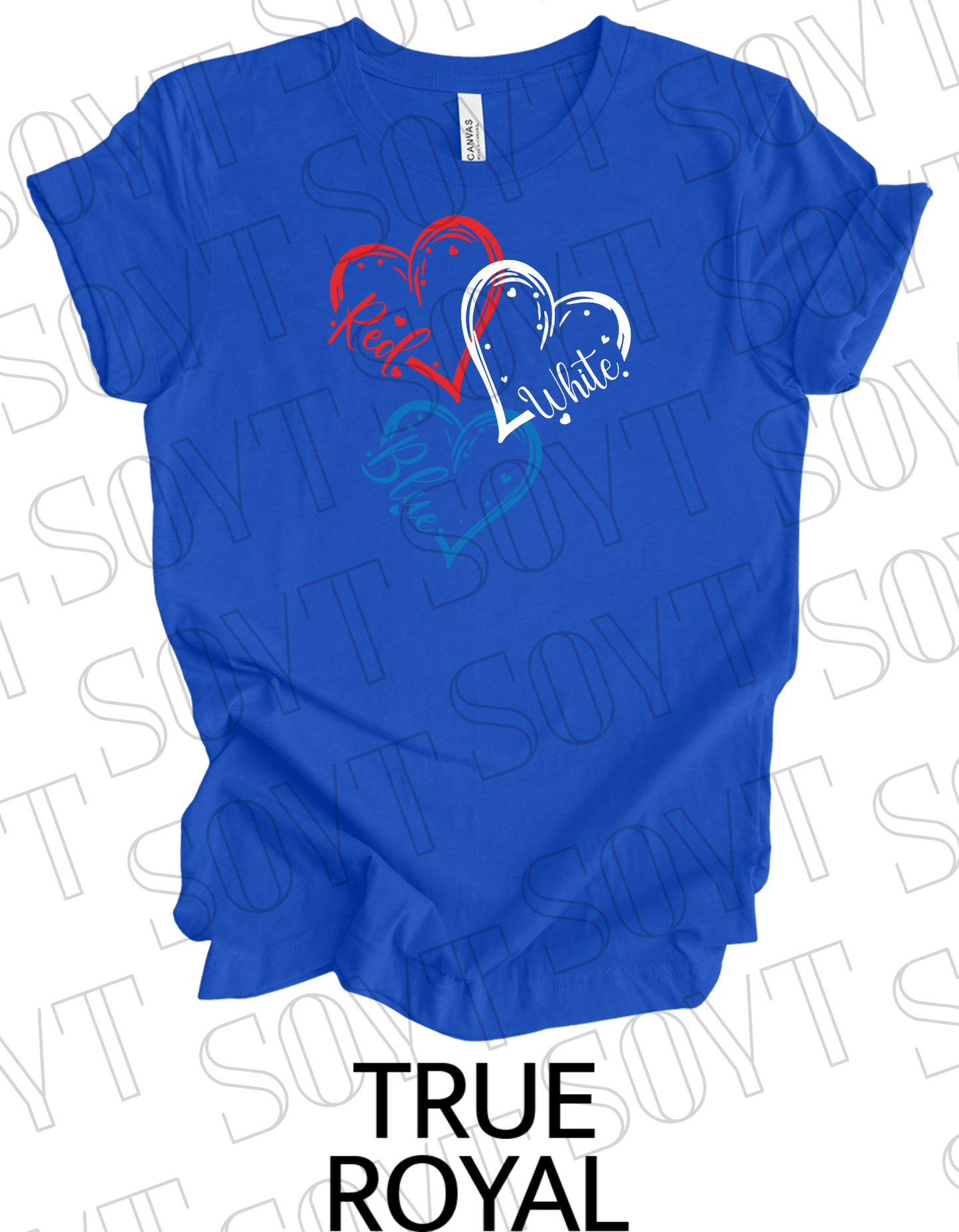 Red White Blue Hearts T-Shirt – Bella+Canvas Cute Patriotic Tee - Festive Apparel StoreRoyal Blue