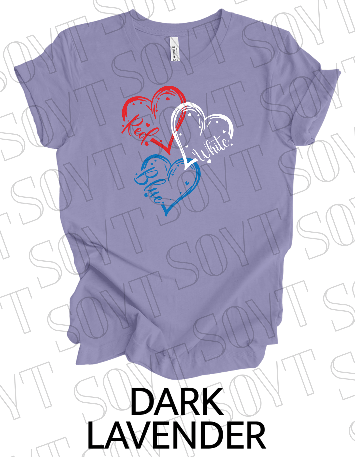 Red White Blue Hearts T-Shirt – Bella+Canvas Cute Patriotic Tee - Festive Apparel StoreDark Lavender