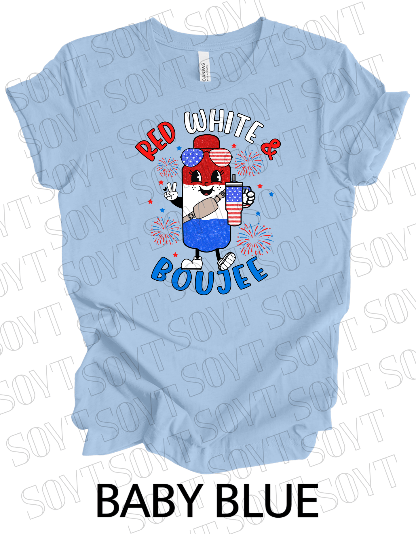 Red White & Boujee T-Shirt – Cute Patriotic 4th of July Sparkle Tee | Made in USA - Festive Apparel StoreBaby Blue