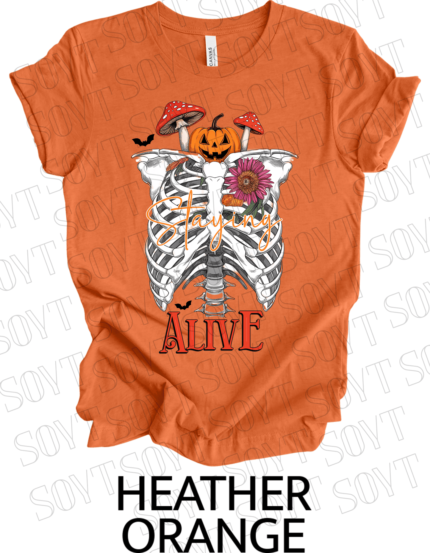"Skeleton Rib Cage" Halloween T-Shirt – Gothic Anatomical Graphic Tee - Festive Apparel StoreHeather Orange