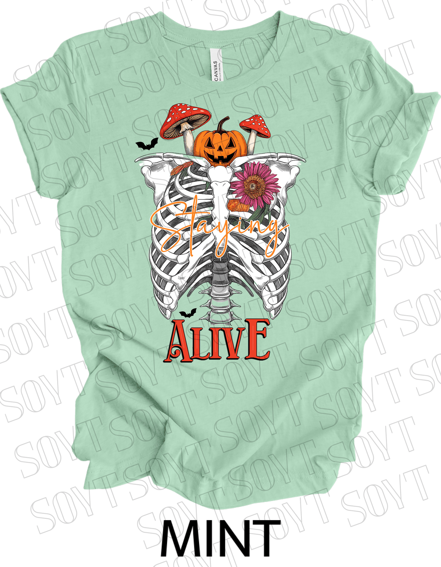 "Skeleton Rib Cage" Halloween T-Shirt – Gothic Anatomical Graphic Tee - Festive Apparel StoreMint