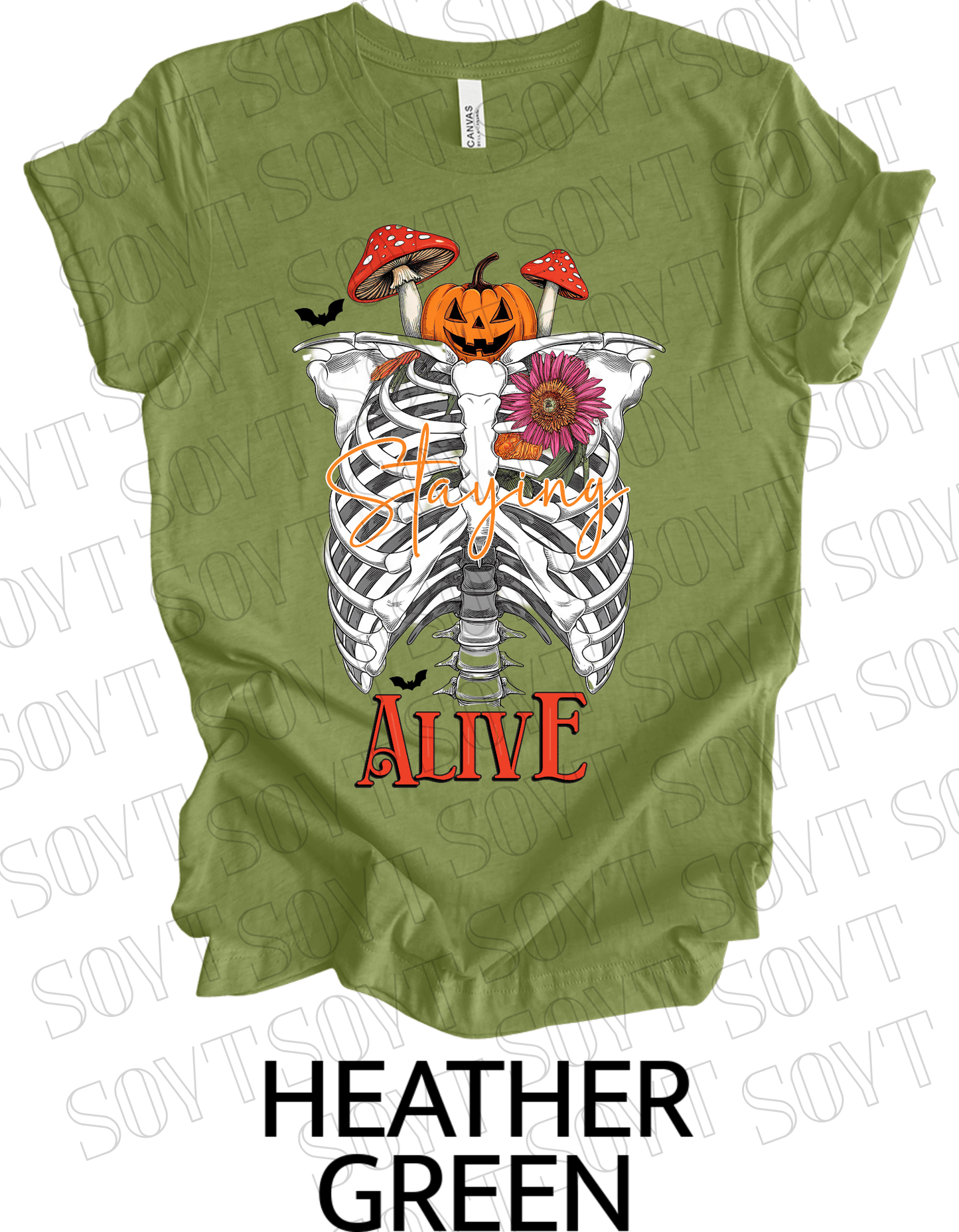 "Skeleton Rib Cage" Halloween T-Shirt – Gothic Anatomical Graphic Tee - Festive Apparel StoreHeather Green