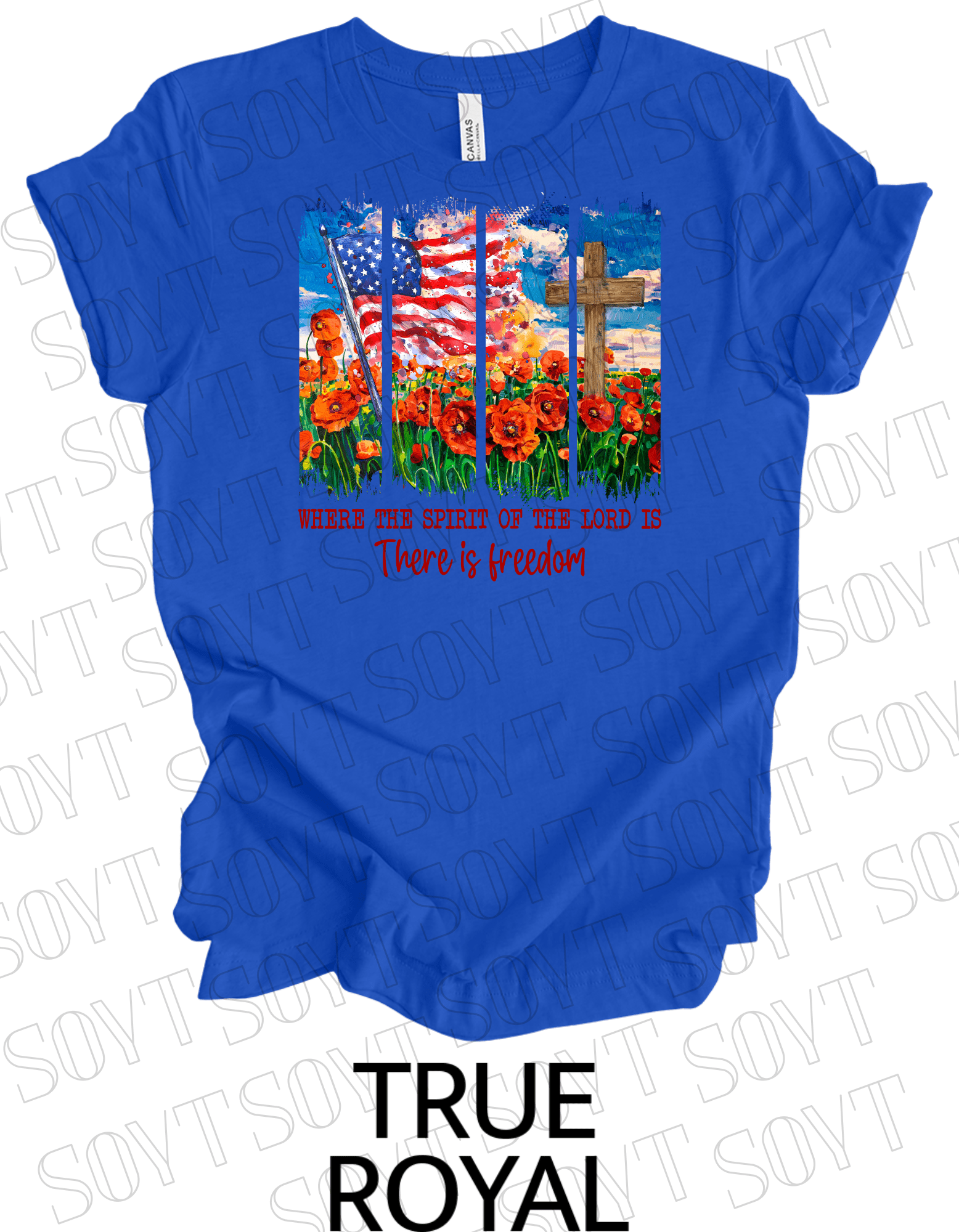 Spirit of the Lord Freedom T-Shirt – Christian Patriotic Poppy Flag Tee | Made in USA - Festive Apparel StoreRoyal Blue