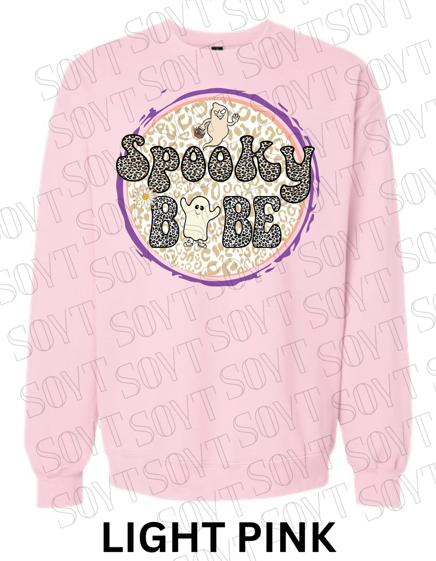 Spooky Babe Halloween Sweatshirt – Leopard Print Ghost & Rainbow Fleece Pullover - Festive Apparel StoreLight Pink