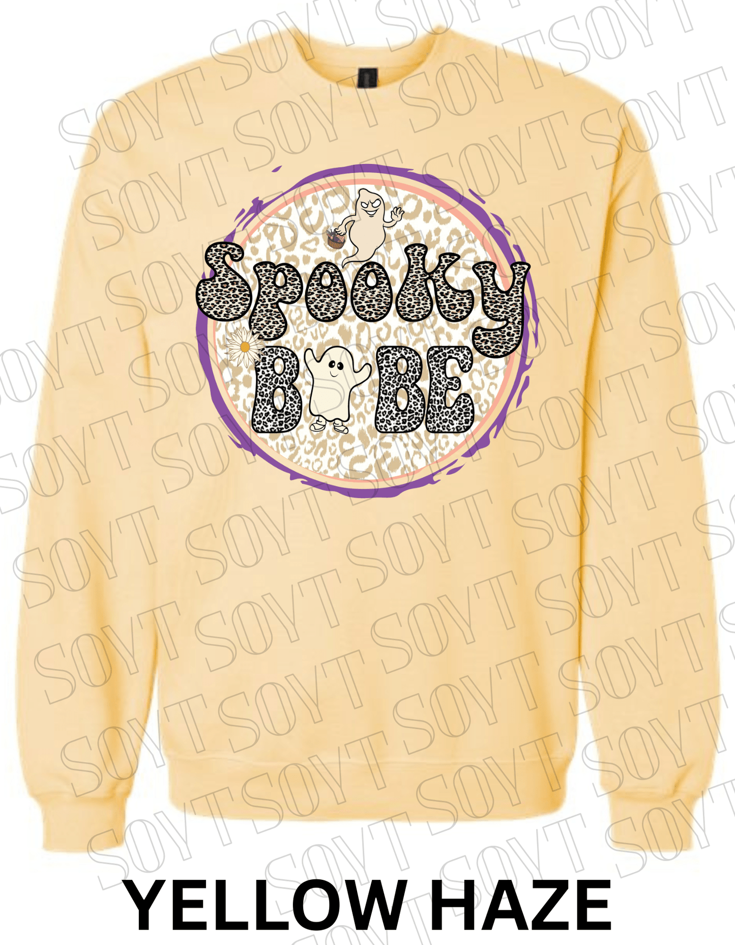 Spooky Babe Halloween Sweatshirt – Leopard Print Ghost & Rainbow Fleece Pullover - Festive Apparel StoreYellow Haze