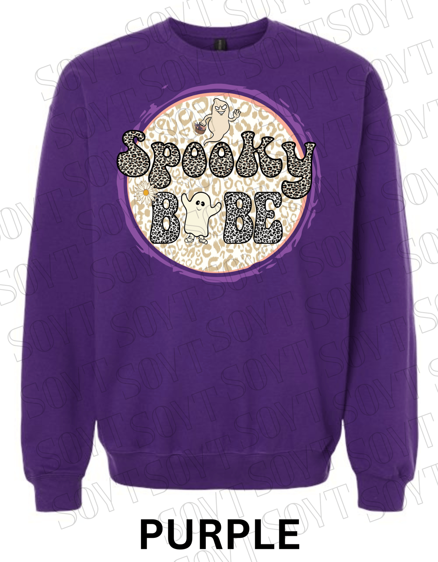 Spooky Babe Halloween Sweatshirt – Leopard Print Ghost & Rainbow Fleece Pullover - Festive Apparel StorePurple