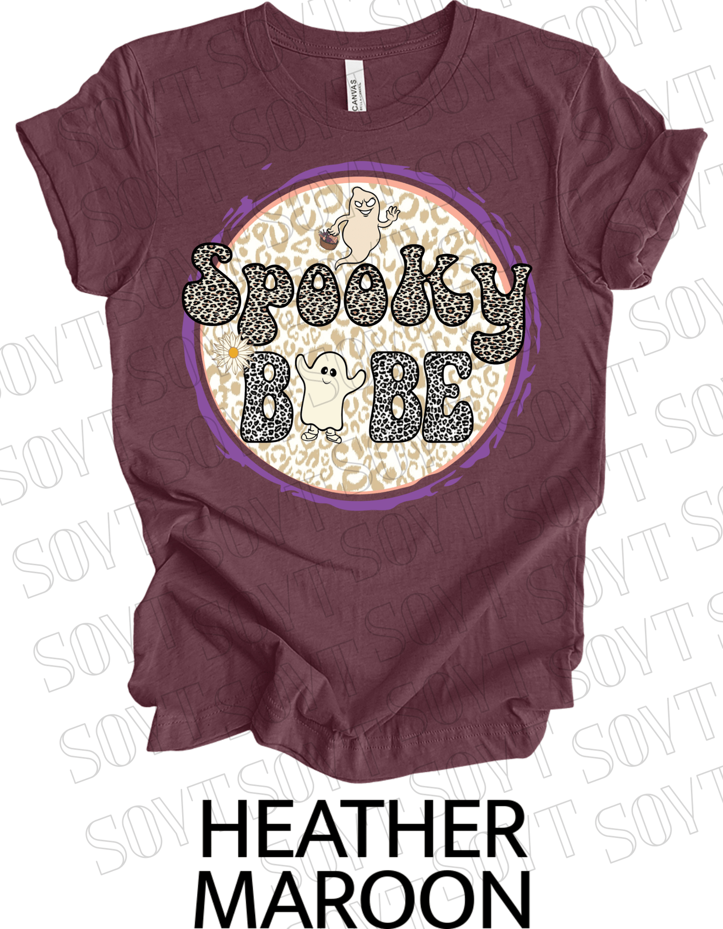 Spooky Babe Halloween T-Shirt – Leopard Print Ghost & Rainbow Fall Graphic Tee - Festive Apparel StoreHeather Maroon