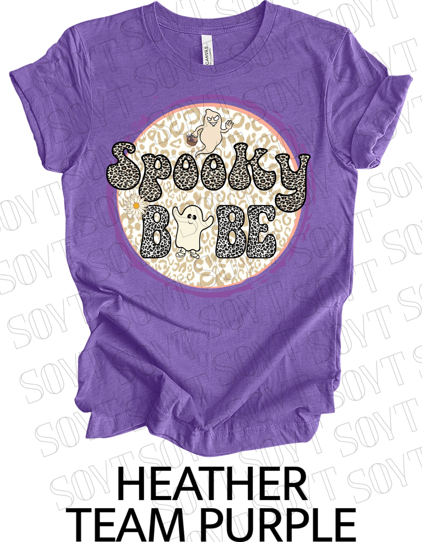 Spooky Babe Halloween T-Shirt – Leopard Print Ghost & Rainbow Fall Graphic Tee - Festive Apparel StoreHeather Purple