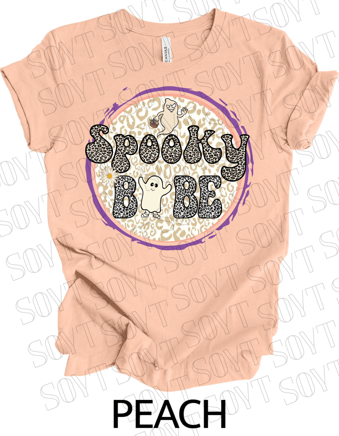 Spooky Babe Halloween T-Shirt – Leopard Print Ghost & Rainbow Fall Graphic Tee - Festive Apparel StorePeach