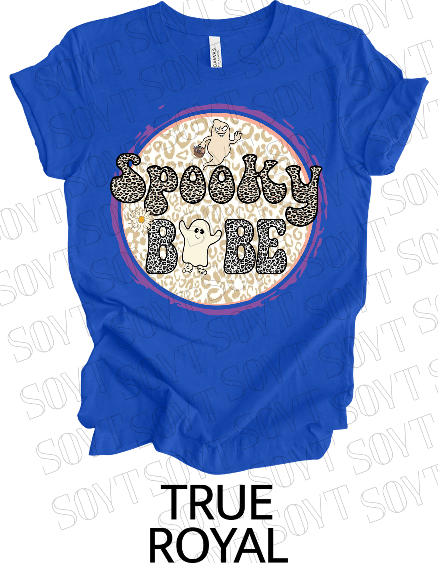 Spooky Babe Halloween T-Shirt – Leopard Print Ghost & Rainbow Fall Graphic Tee - Festive Apparel StoreRoyal Blue
