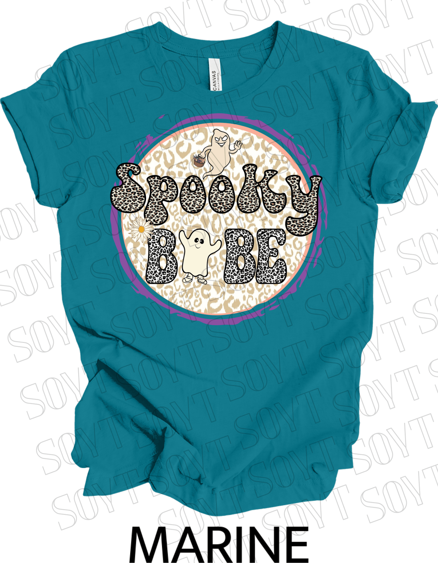 Spooky Babe Halloween T-Shirt – Leopard Print Ghost & Rainbow Fall Graphic Tee - Festive Apparel StoreMarine