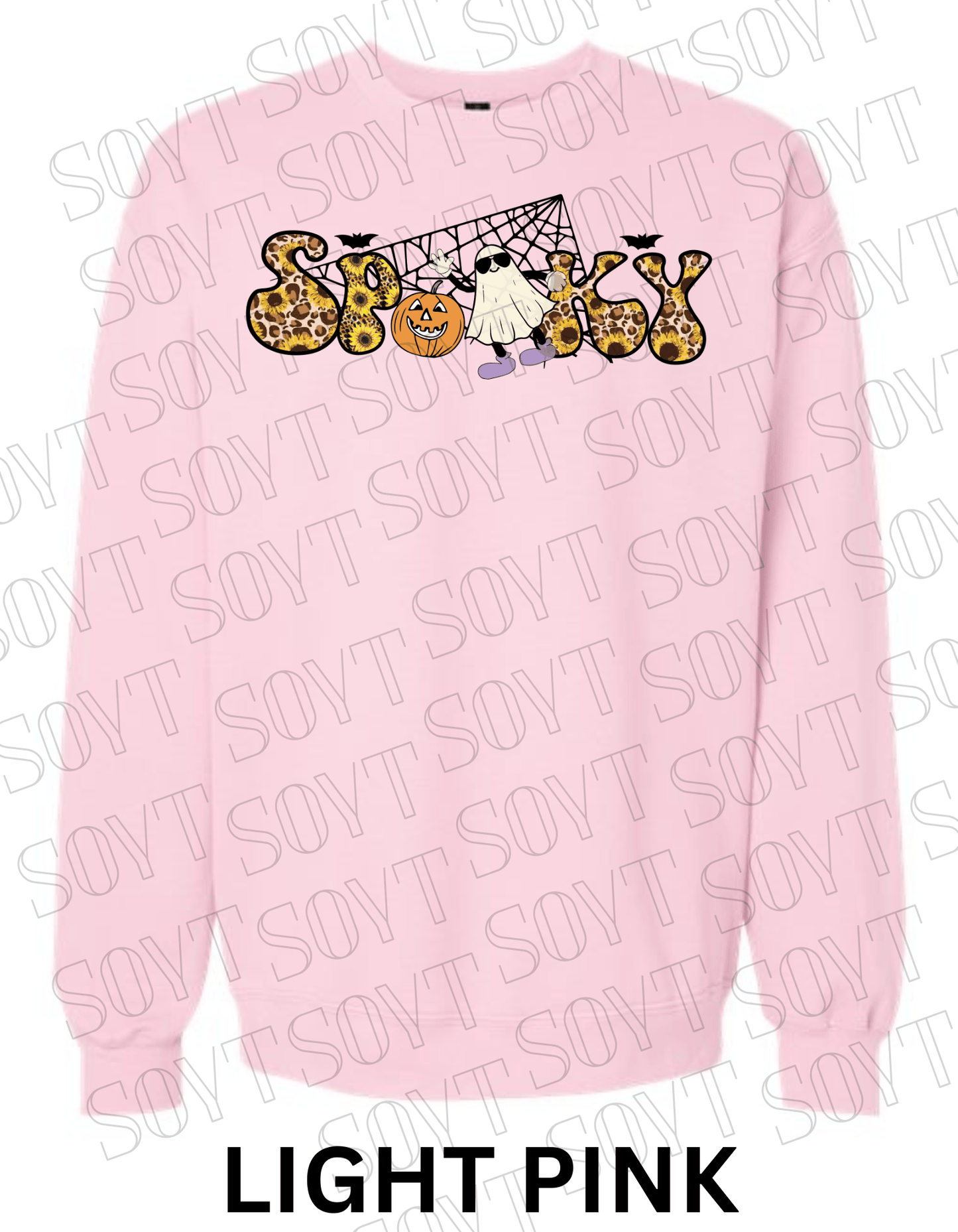 Spooky Halloween Sweatshirt – Leopard, Sunflower & Ghost Print Fall Fleece Pullover - Festive Apparel StoreLight Pink