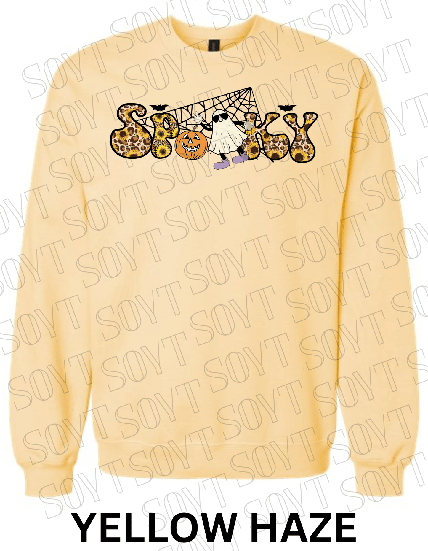 Spooky Halloween Sweatshirt – Leopard, Sunflower & Ghost Print Fall Fleece Pullover - Festive Apparel StoreYellow Haze