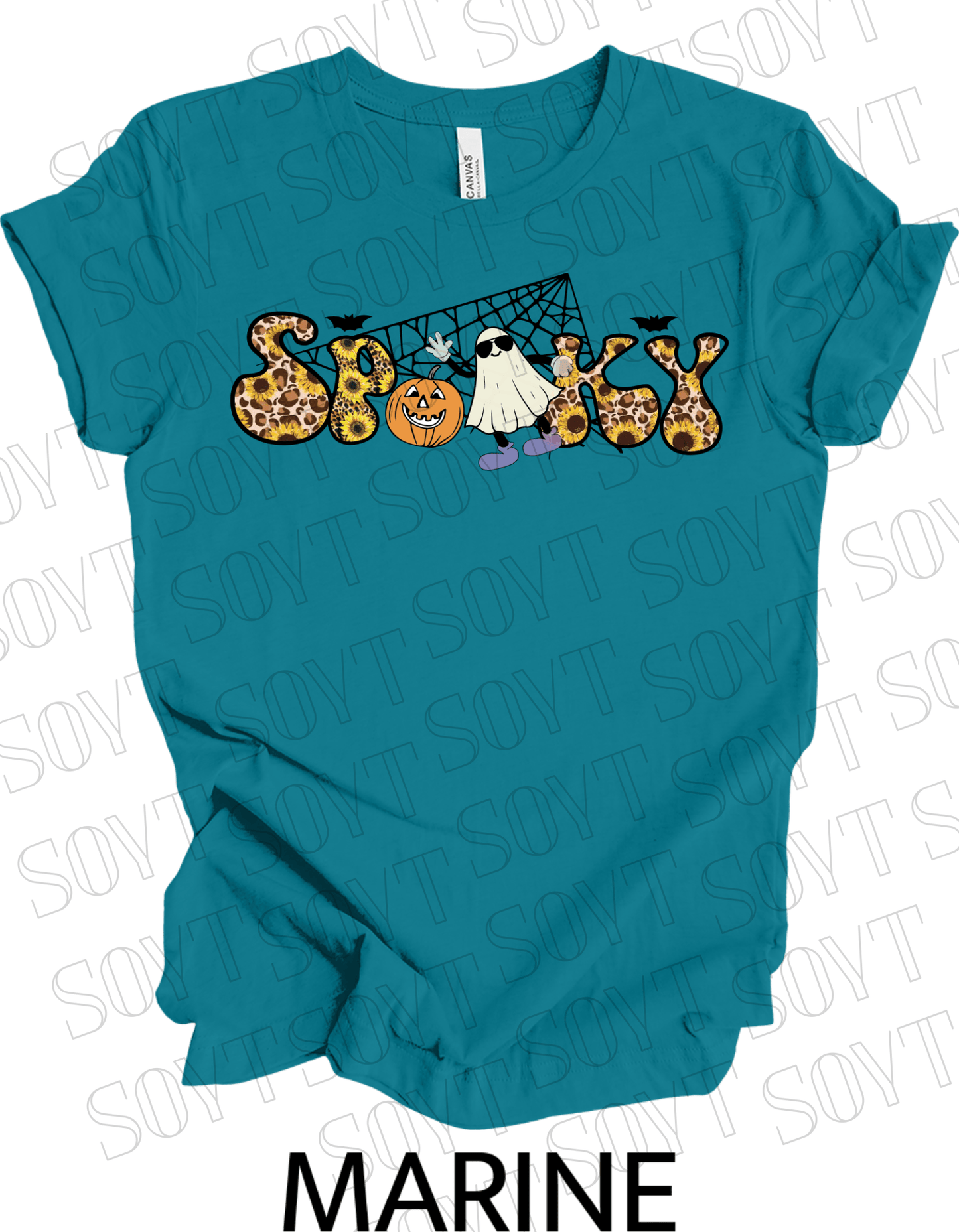 Spooky Halloween T-Shirt – Leopard Print, Sunflowers, Ghost & Pumpkin Fall Graphic Tee - Festive Apparel StoreMarine
