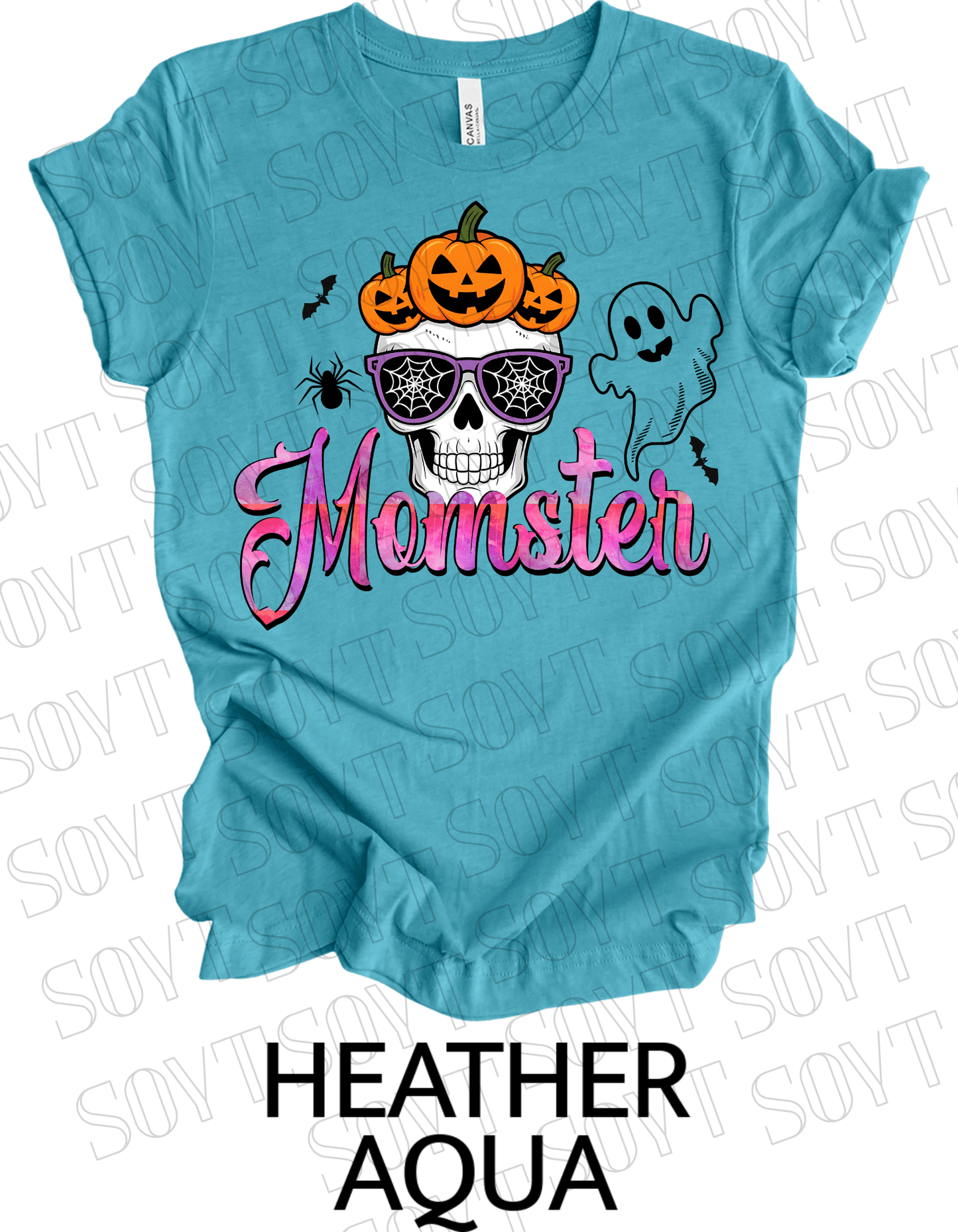 "Spooky Mama" Halloween T-Shirt – Cute Ghost & Pumpkin Graphic Tee for Moms - Festive Apparel StoreHeather Aqua