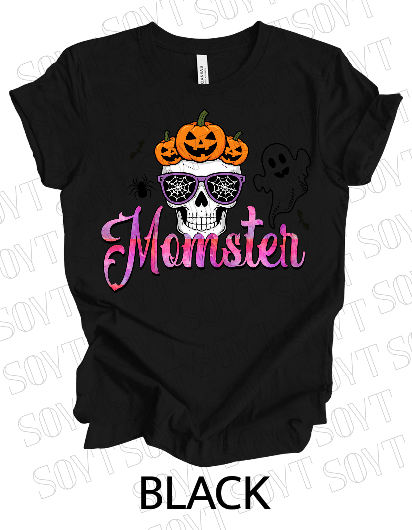 "Spooky Mama" Halloween T-Shirt – Cute Ghost & Pumpkin Graphic Tee for Moms - Festive Apparel StoreBlack