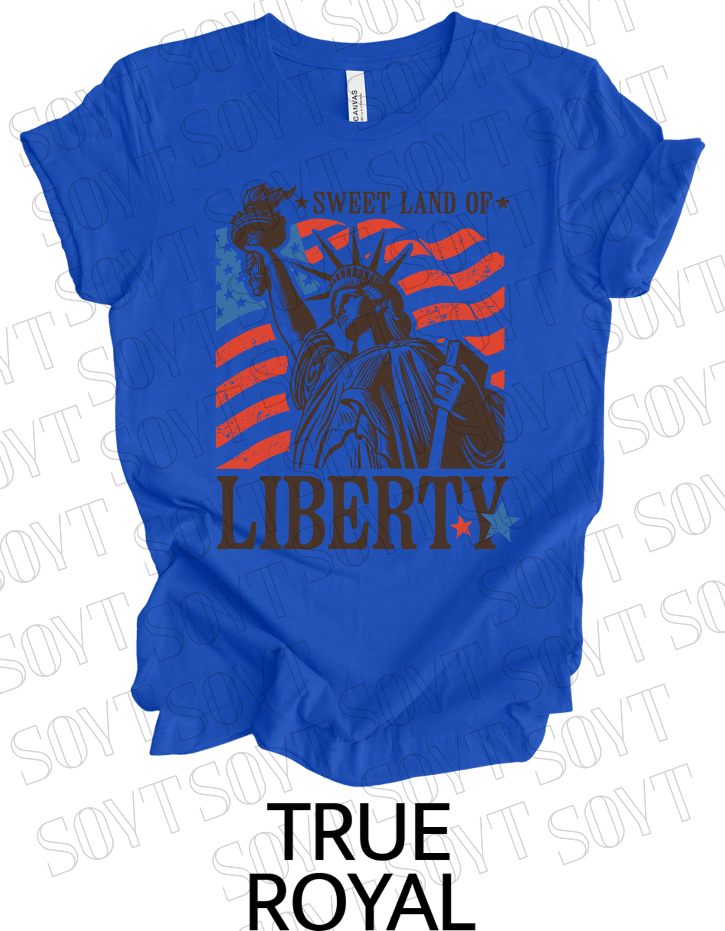 Sweet Land of Liberty T-Shirt – Bella+Canvas Patriotic Statue Tee - Festive Apparel StoreRoyal Blue