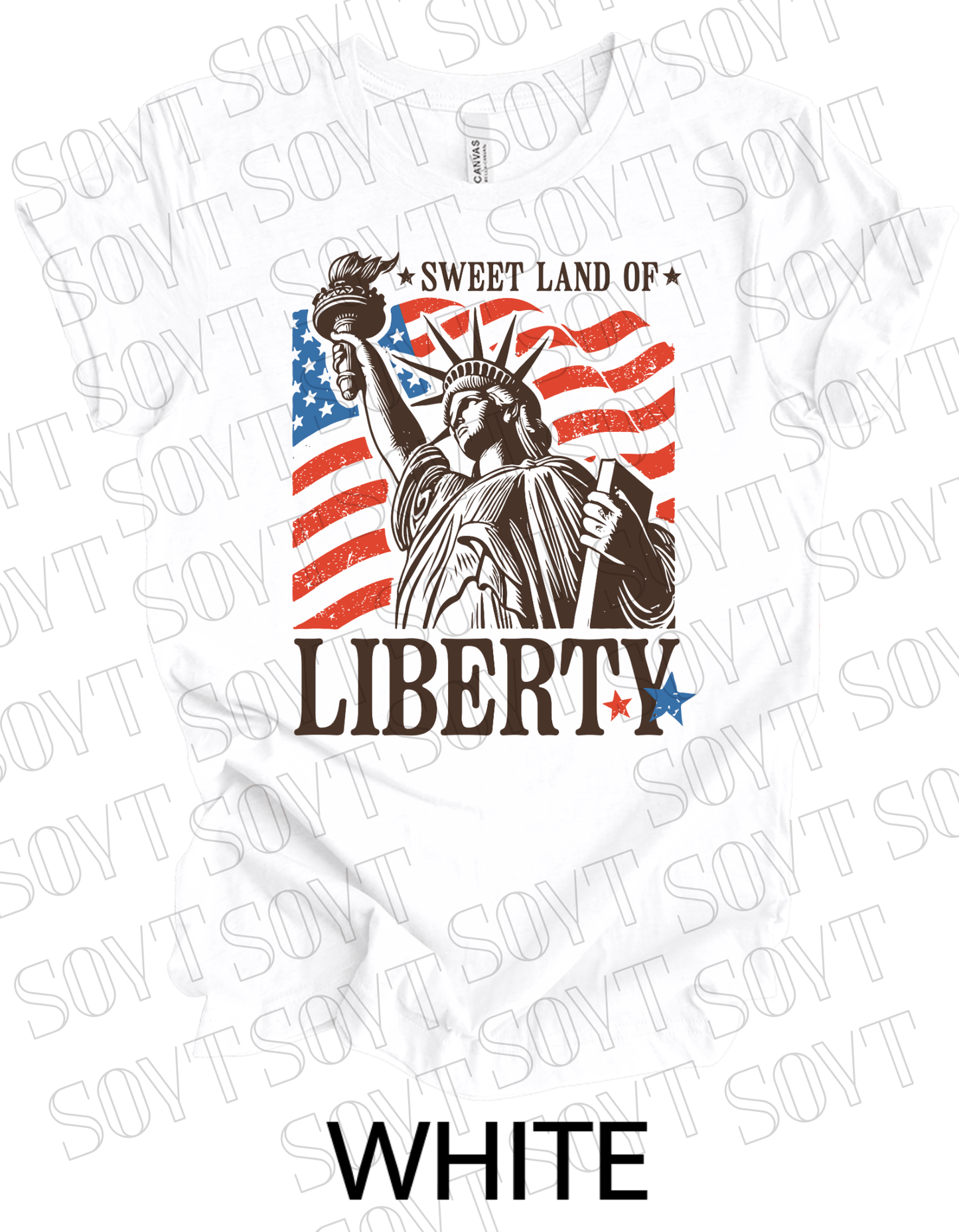 Sweet Land of Liberty T-Shirt – Bella+Canvas Patriotic Statue Tee - Festive Apparel StoreWhite