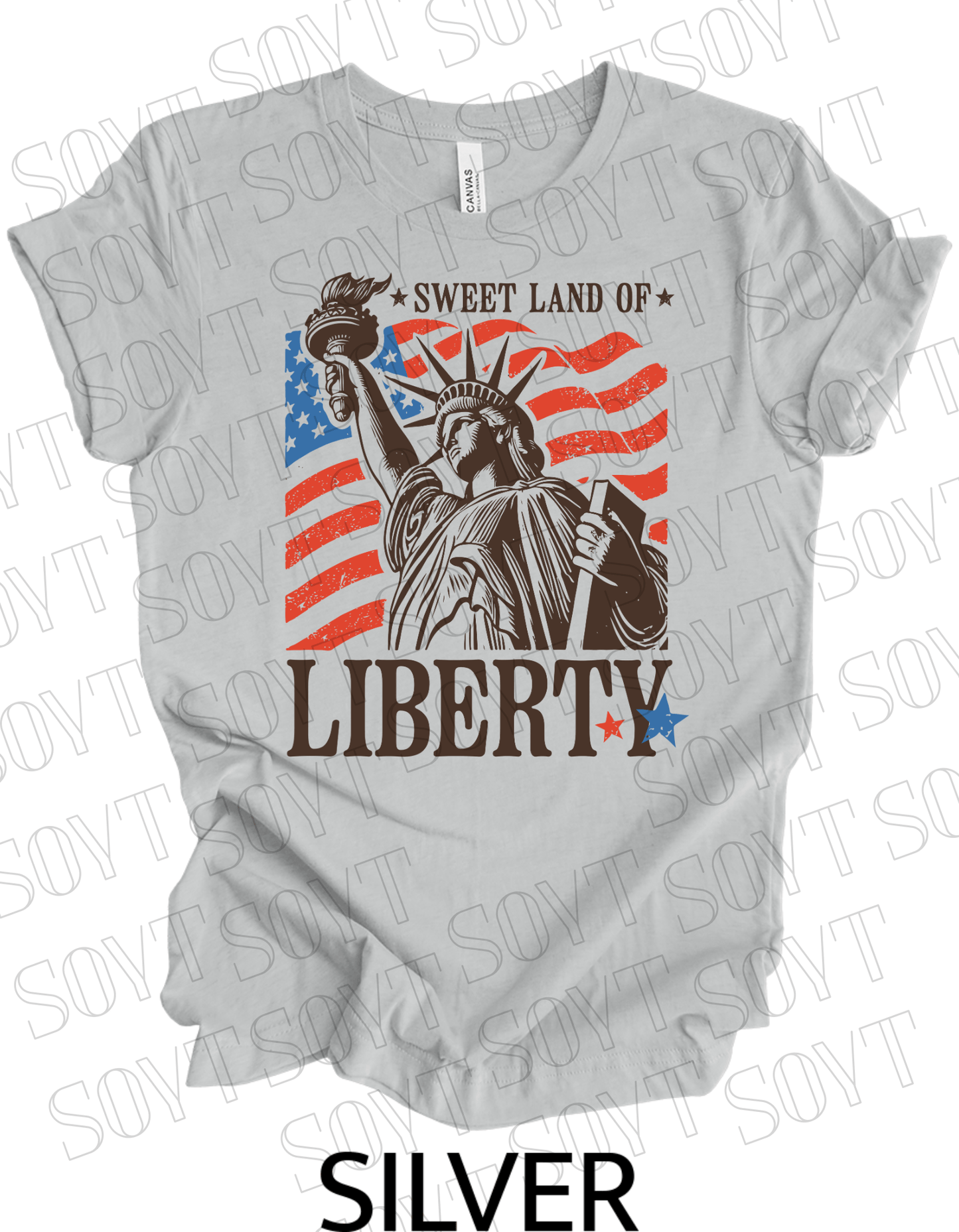 Sweet Land of Liberty T-Shirt – Bella+Canvas Patriotic Statue Tee - Festive Apparel StoreSilver