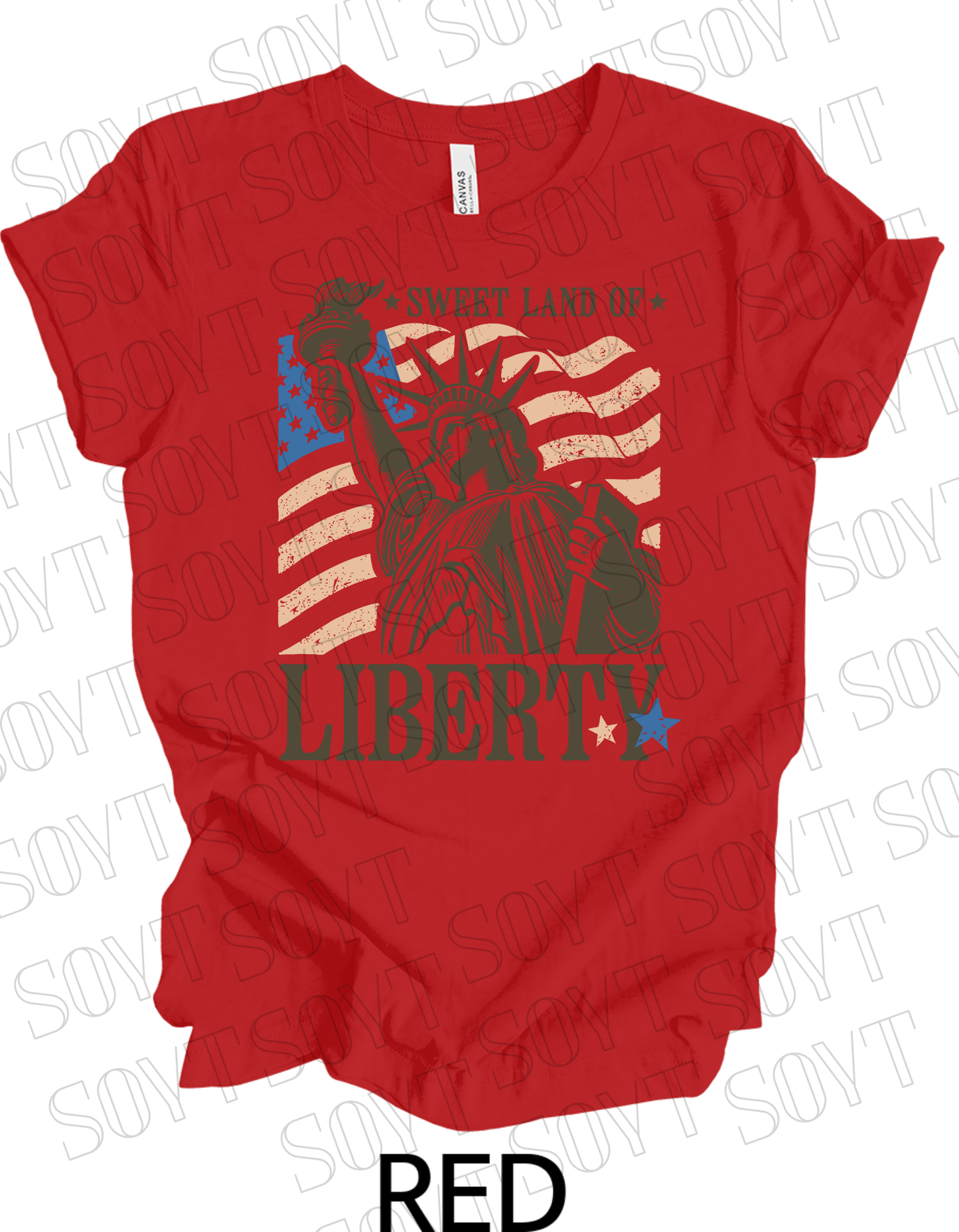 Sweet Land of Liberty T-Shirt – Bella+Canvas Patriotic Statue Tee - Festive Apparel StoreRed