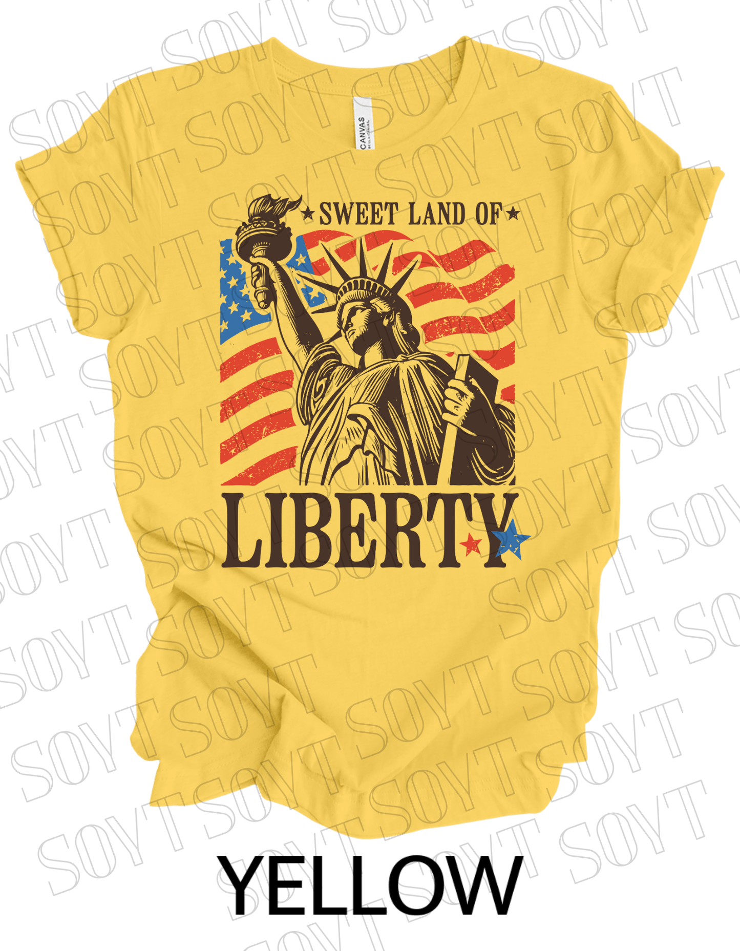 Sweet Land of Liberty T-Shirt – Bella+Canvas Patriotic Statue Tee - Festive Apparel StoreYellow