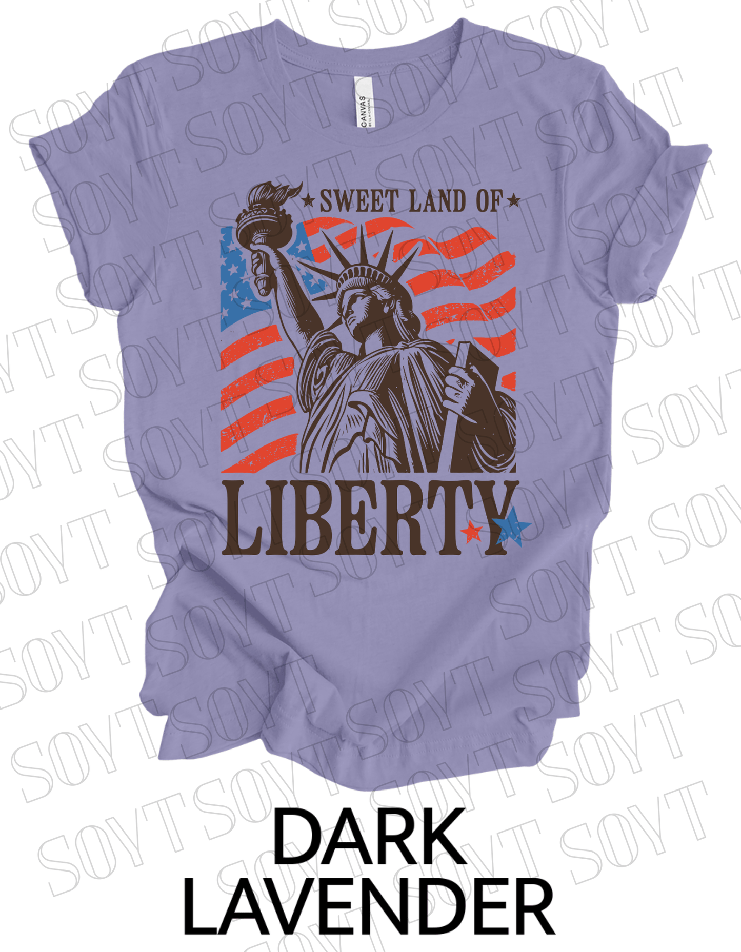 Sweet Land of Liberty T-Shirt – Bella+Canvas Patriotic Statue Tee - Festive Apparel StoreDark Lavender