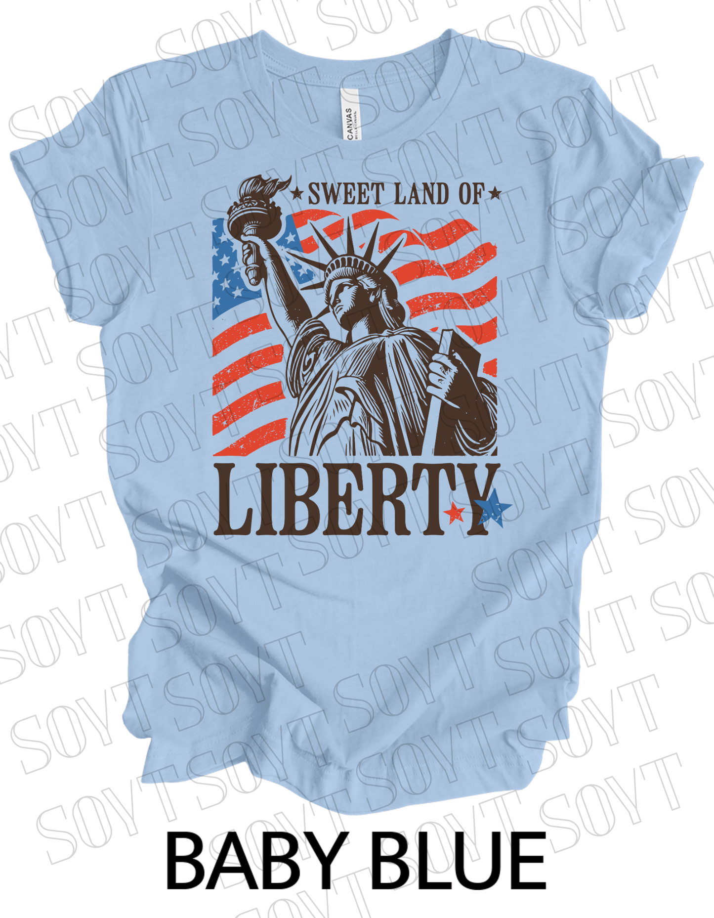 Sweet Land of Liberty T-Shirt – Bella+Canvas Patriotic Statue Tee - Festive Apparel StoreBaby Blue