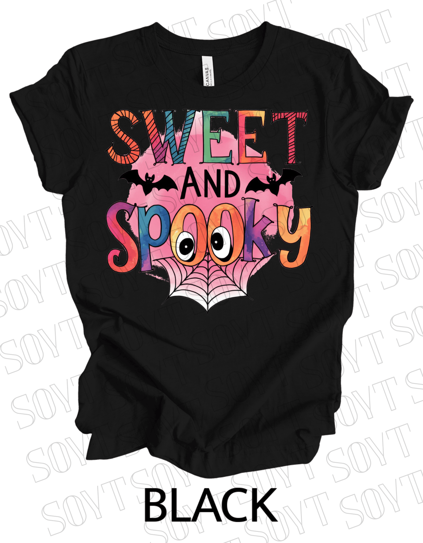 Sweet & Spooky Halloween T-Shirt – Cute Spider Web Lettering Graphic Tee - Festive Apparel StoreBlack