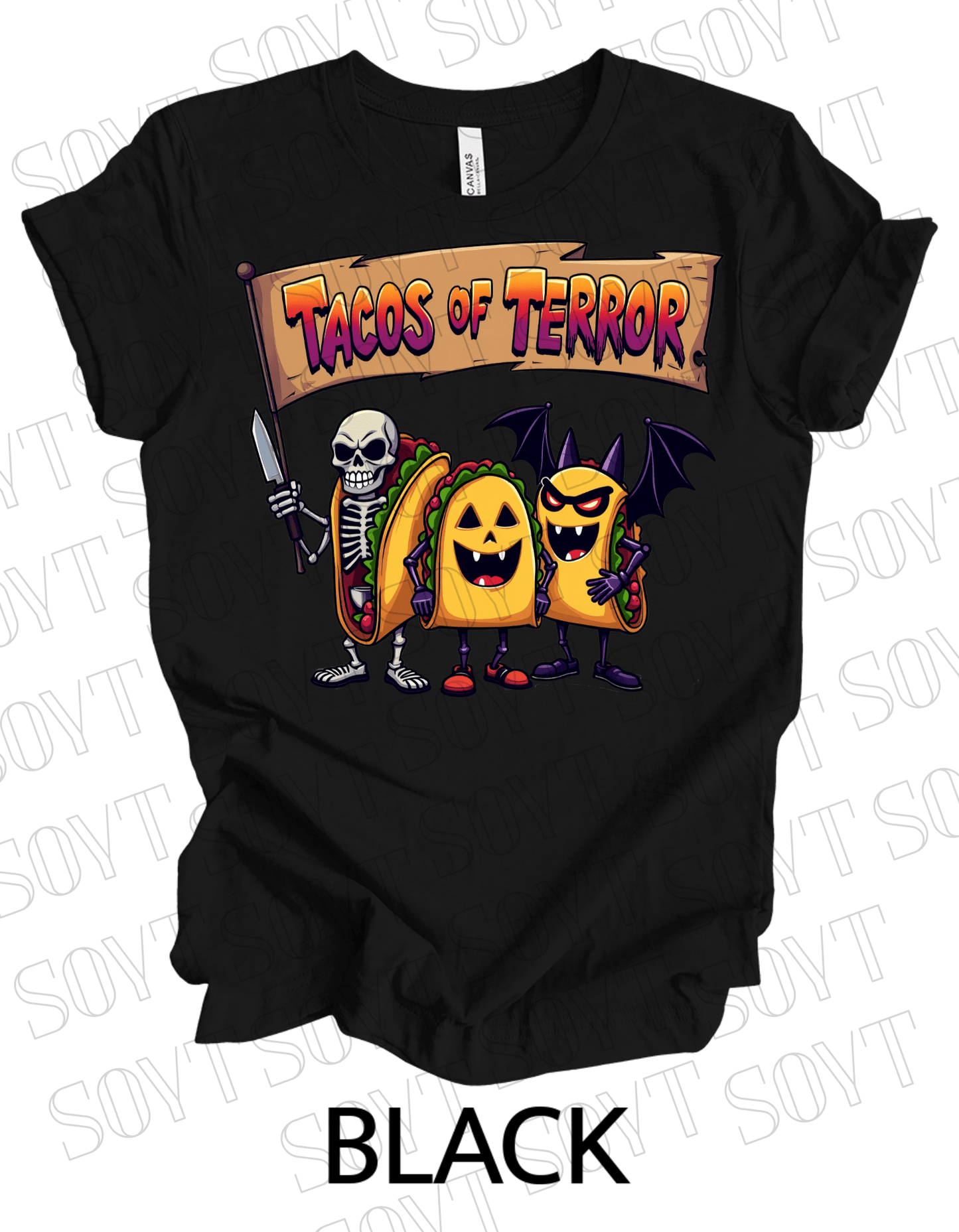 Tacos of Terror Halloween T-Shirt – Skeleton & Spooky Taco Graphic Tee - Festive Apparel StoreBlack
