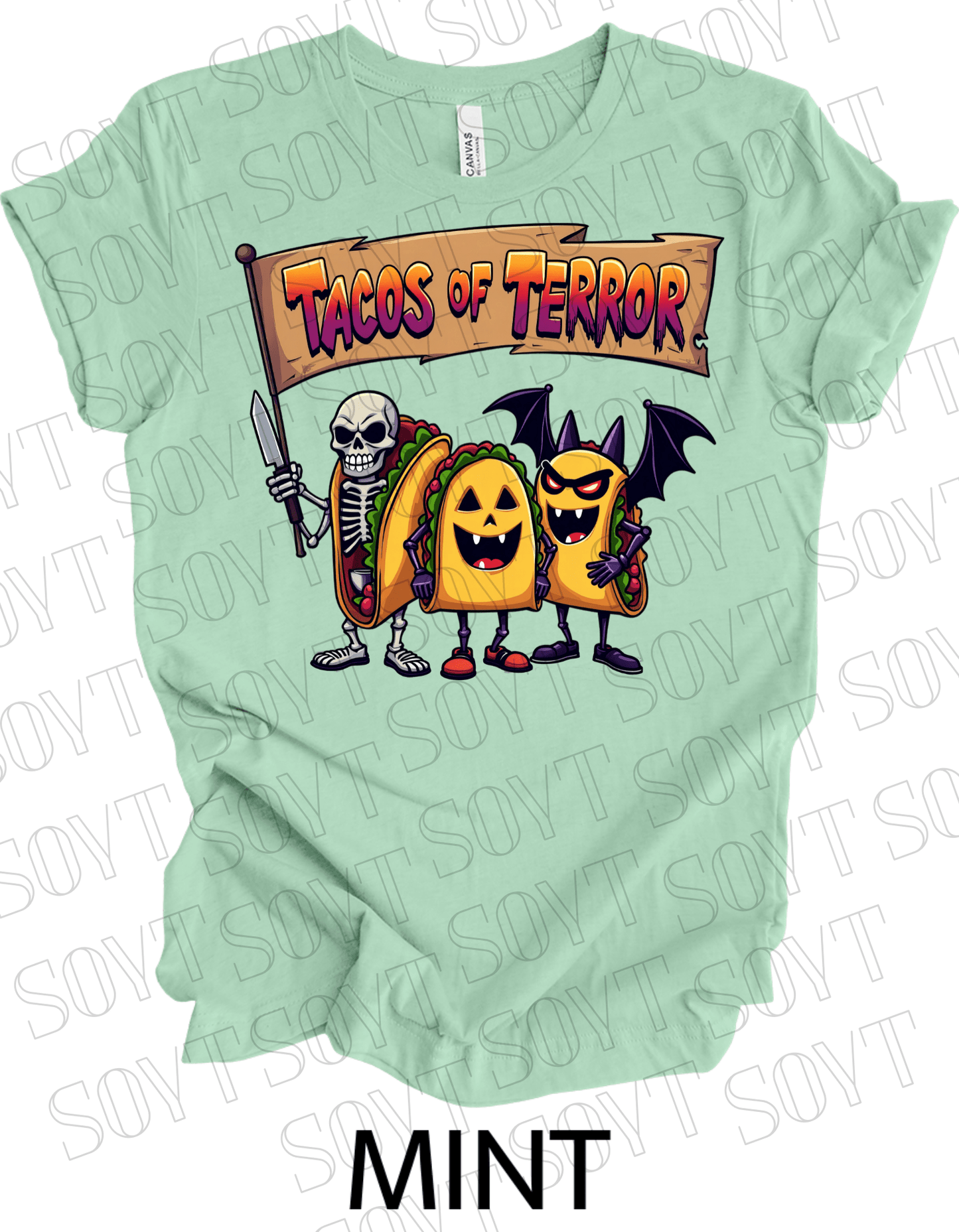 Tacos of Terror Halloween T-Shirt – Skeleton & Spooky Taco Graphic Tee - Festive Apparel StoreMint