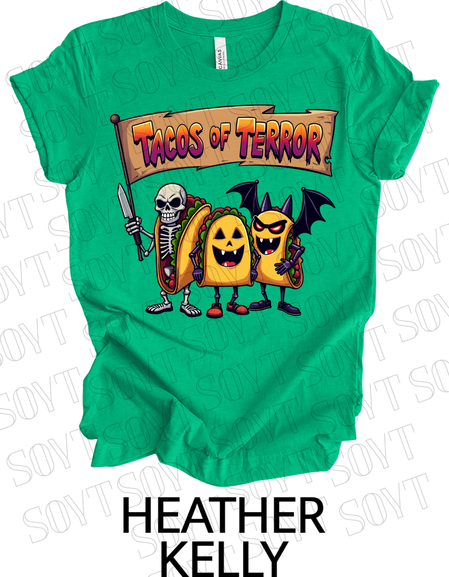 Tacos of Terror Halloween T-Shirt – Skeleton & Spooky Taco Graphic Tee - Festive Apparel StoreHeather Kelly Green