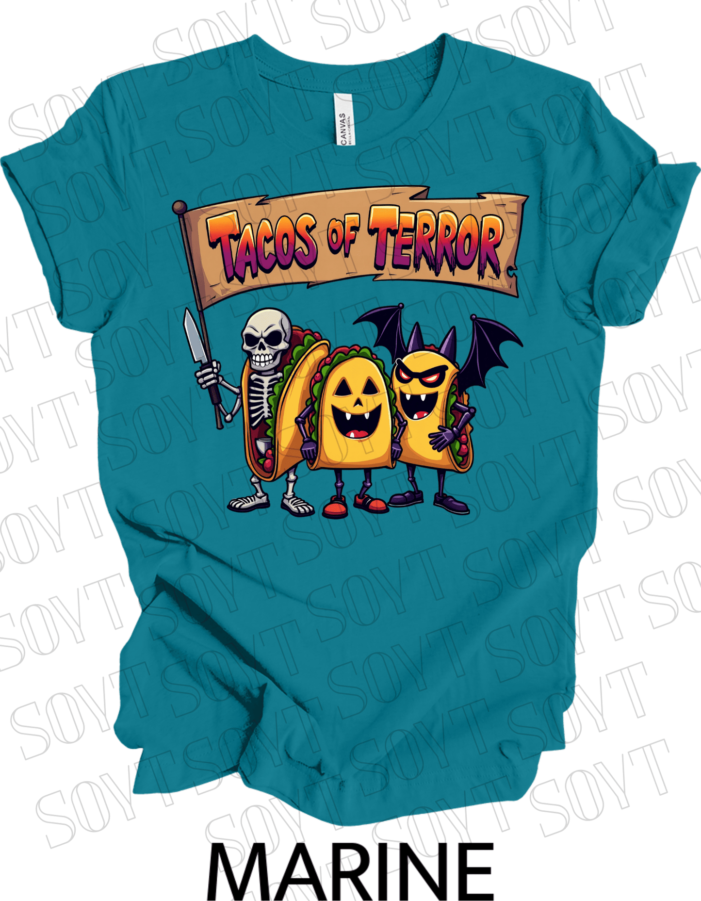 Tacos of Terror Halloween T-Shirt – Skeleton & Spooky Taco Graphic Tee - Festive Apparel StoreMarine