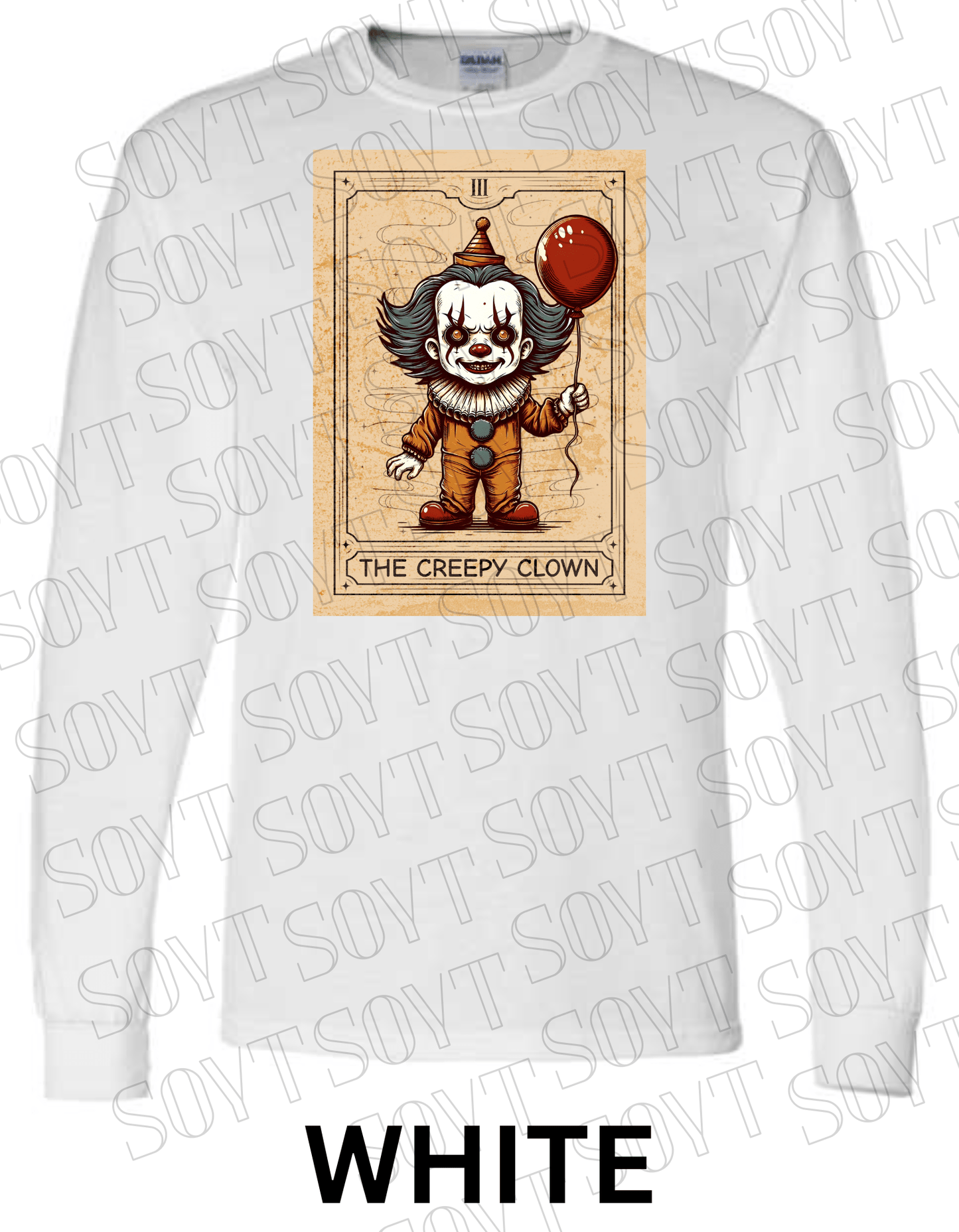 "The Creepy Clown" Halloween Sweatshirt – Tarot - Inspired Pennywise Horror Pullover - Festive Apparel StoreWhite