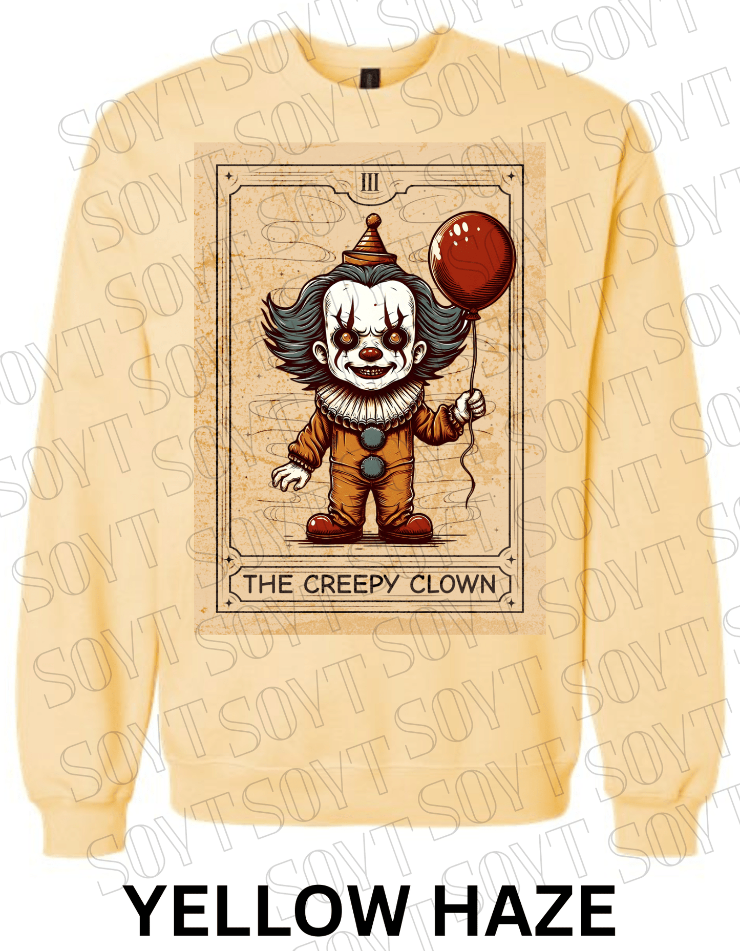 "The Creepy Clown" Halloween Sweatshirt – Tarot - Inspired Pennywise Horror Pullover - Festive Apparel StoreYellow Haze