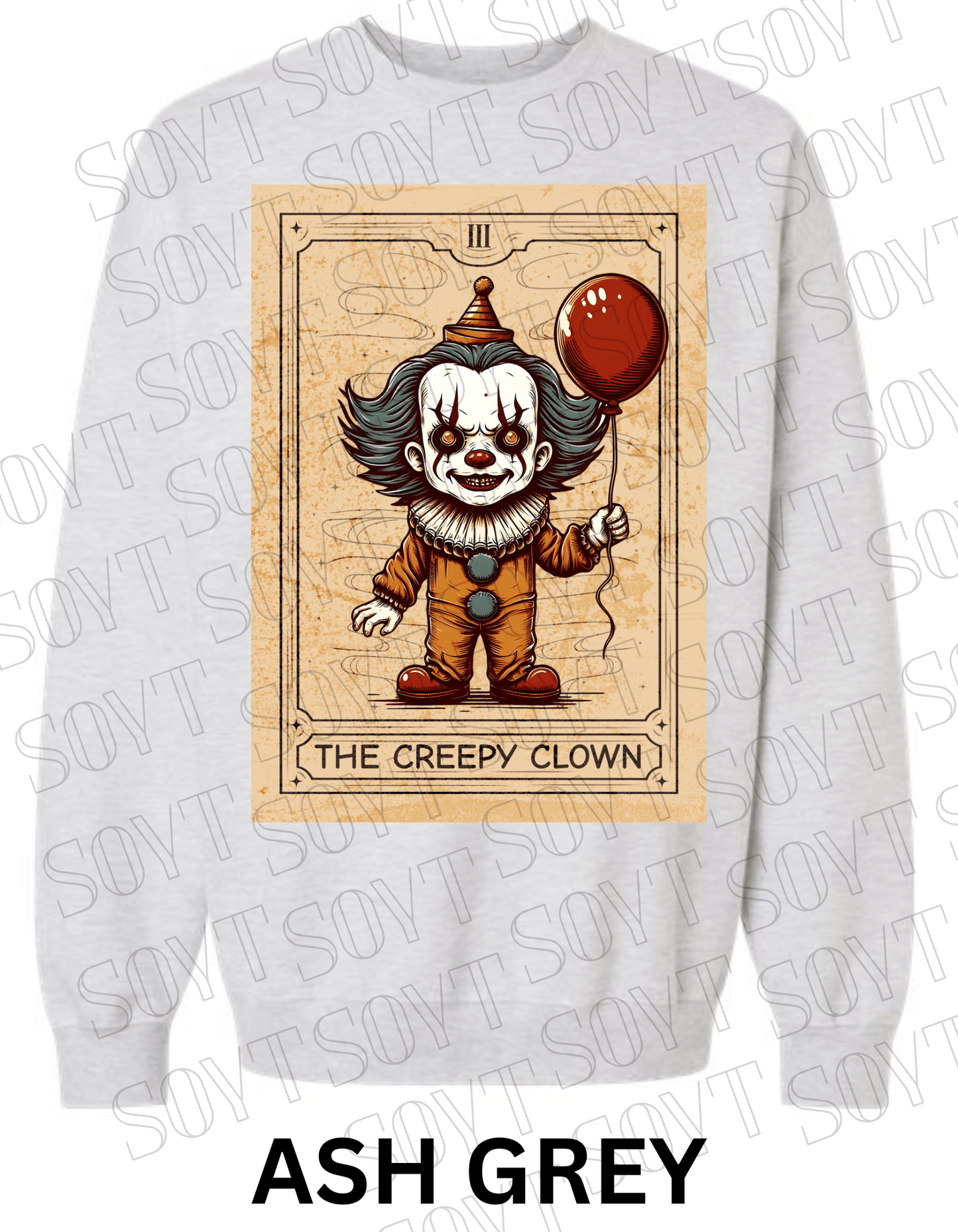 "The Creepy Clown" Halloween Sweatshirt – Tarot - Inspired Pennywise Horror Pullover - Festive Apparel StoreAsh Grey
