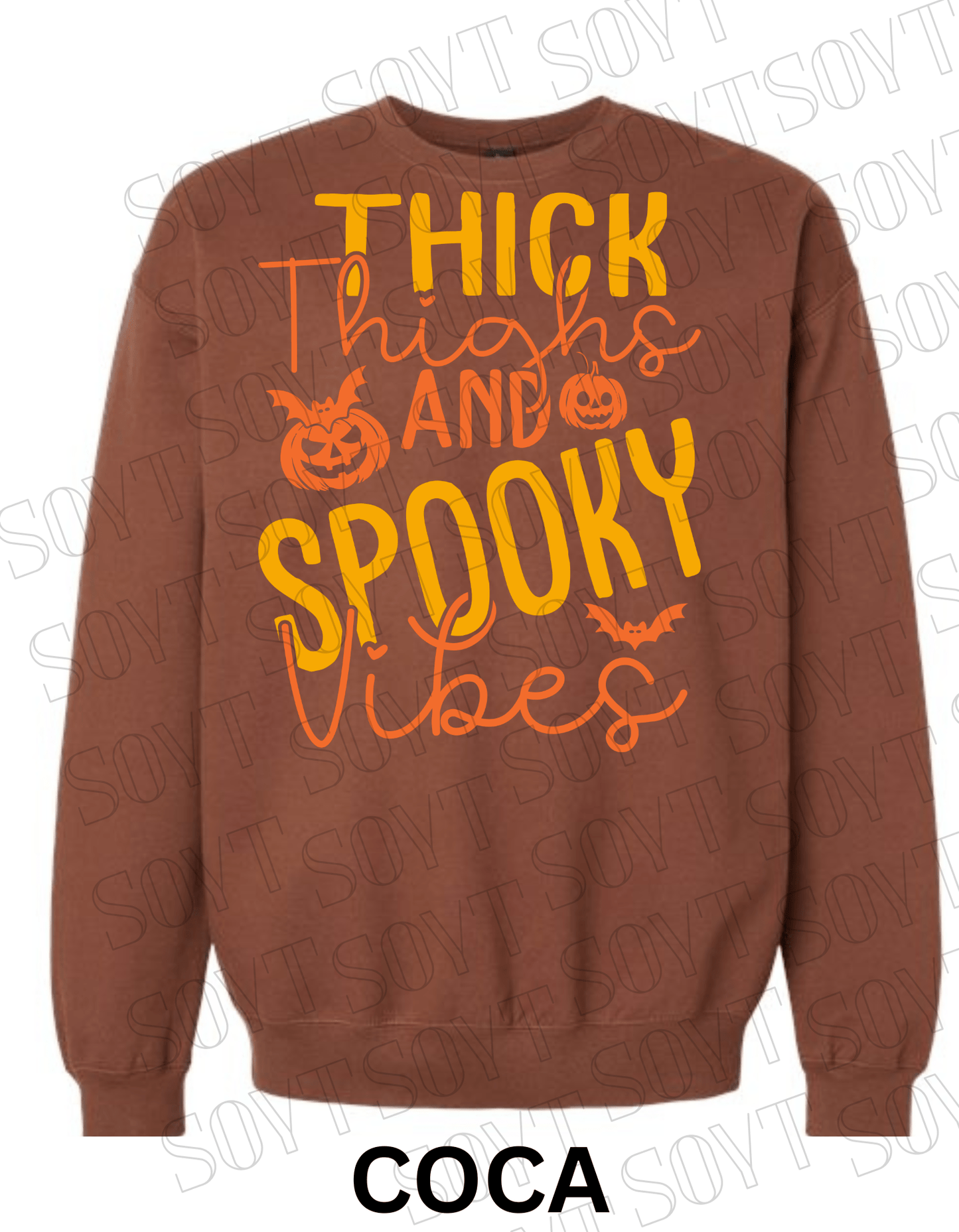 "Thick Thighs Spooky Vibes" Halloween Sweatshirt – Cute Body Positive Fall Pullover - Festive Apparel StoreCocoa Brown