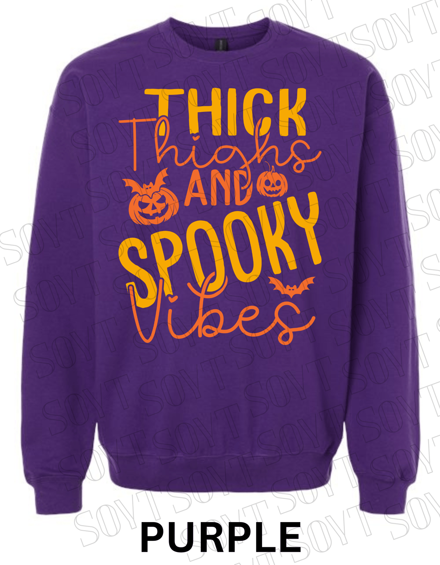 "Thick Thighs Spooky Vibes" Halloween Sweatshirt – Cute Body Positive Fall Pullover - Festive Apparel StorePurple