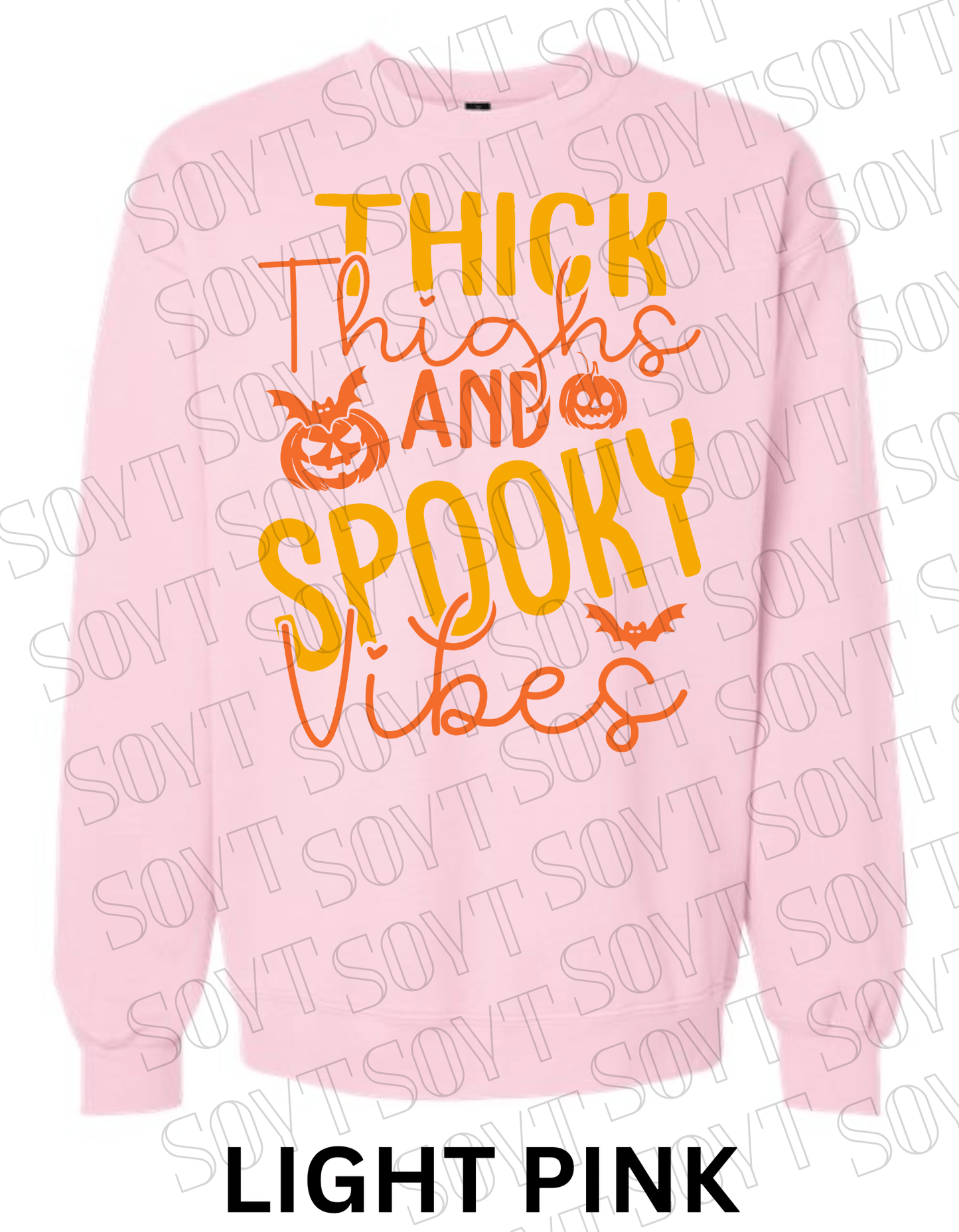 "Thick Thighs Spooky Vibes" Halloween Sweatshirt – Cute Body Positive Fall Pullover - Festive Apparel StoreLight Pink
