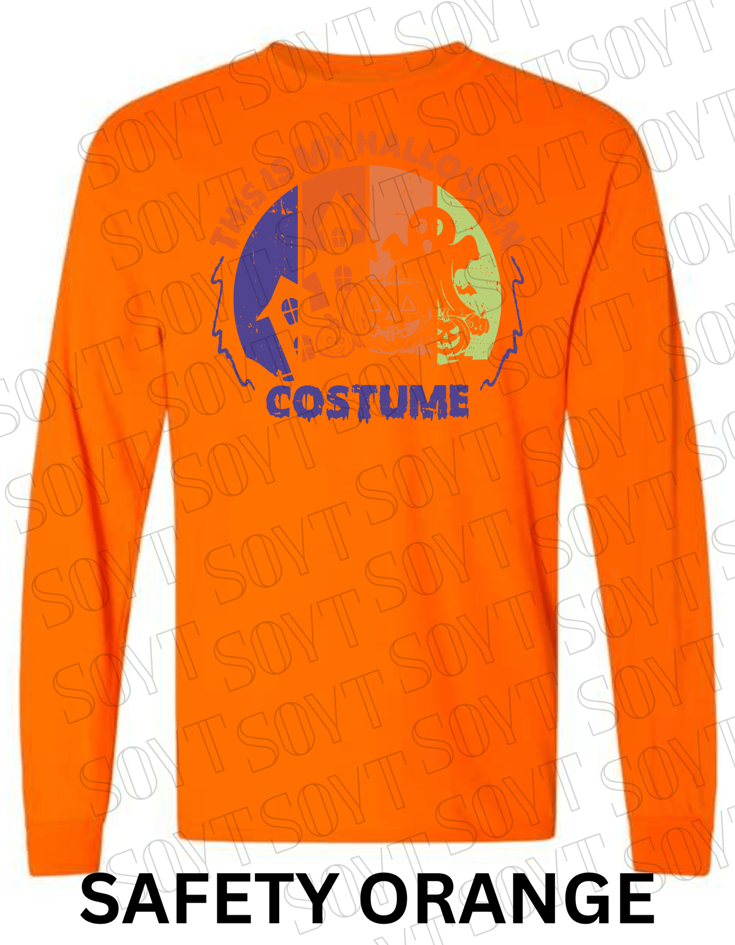 "This Is My Halloween Costume" Long Sleeve Shirt – Funny Retro Ghost & Pumpkin Graphic Tee - Festive Apparel StoreSafety Orange