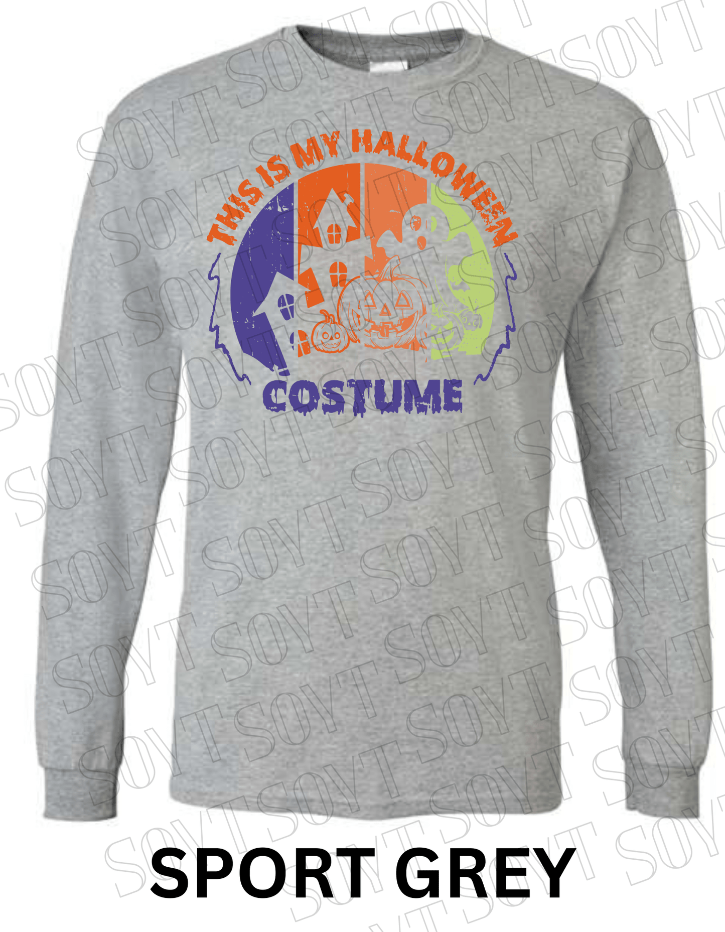 "This Is My Halloween Costume" Long Sleeve Shirt – Funny Retro Ghost & Pumpkin Graphic Tee - Festive Apparel StoreSport Grey