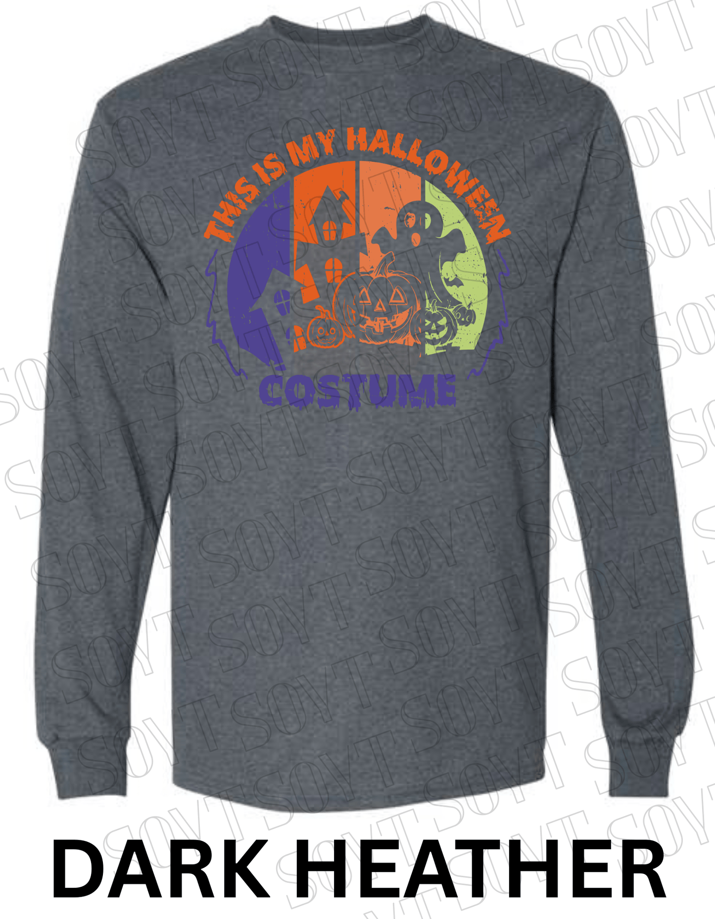 "This Is My Halloween Costume" Long Sleeve Shirt – Funny Retro Ghost & Pumpkin Graphic Tee - Festive Apparel StoreDark Heather