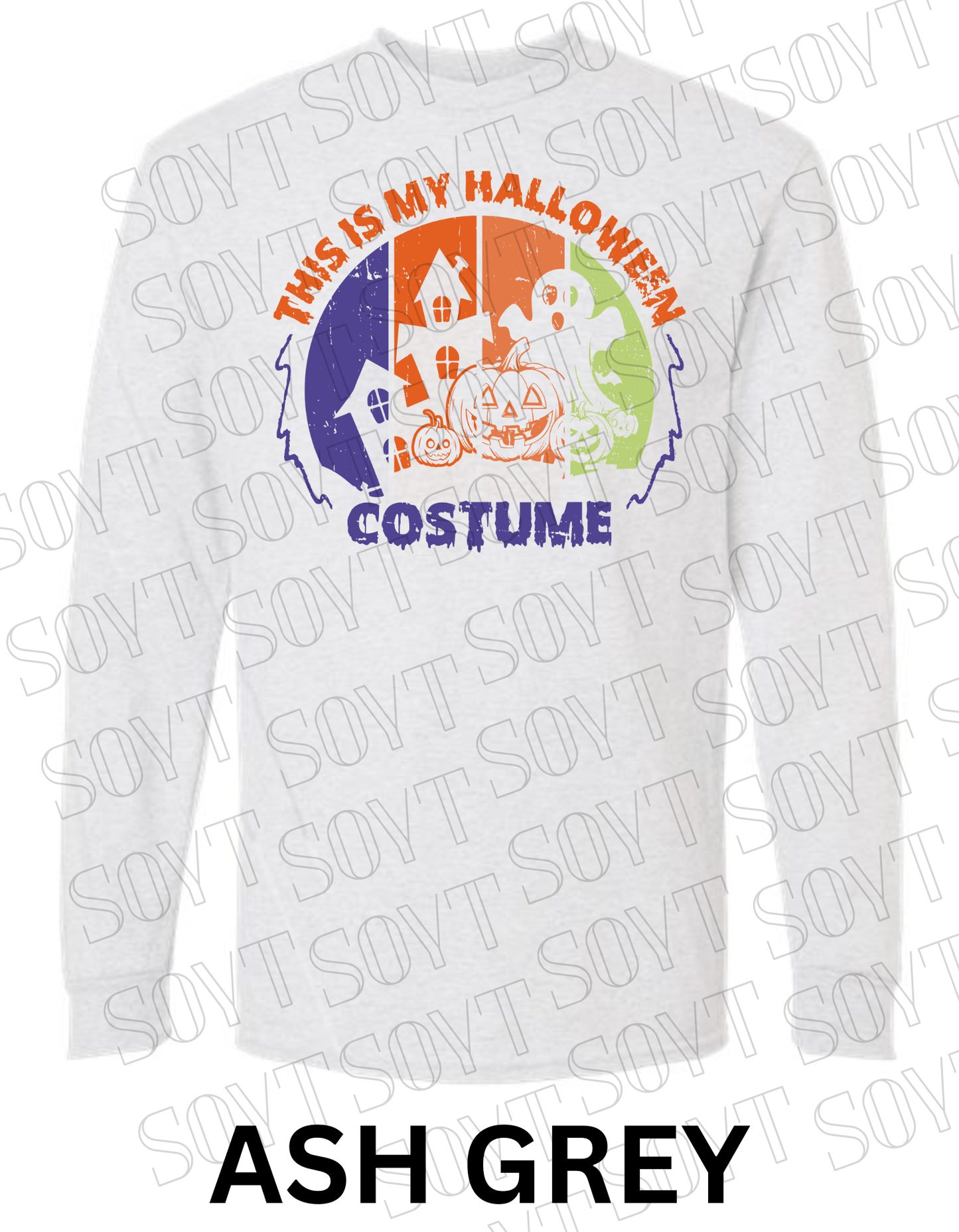 "This Is My Halloween Costume" Long Sleeve Shirt – Funny Retro Ghost & Pumpkin Graphic Tee - Festive Apparel StoreAsh Gray