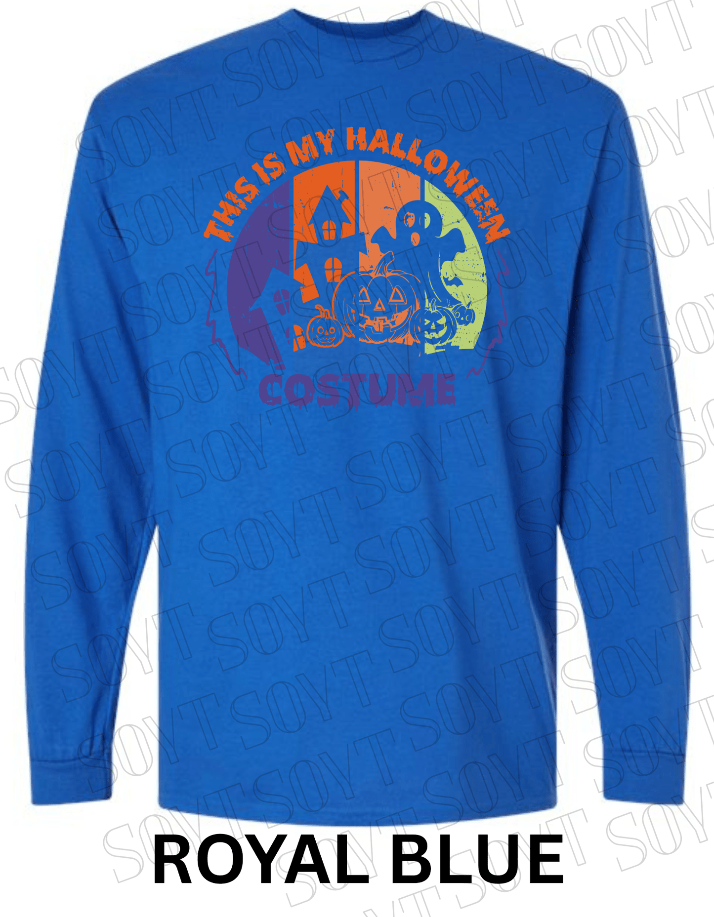 "This Is My Halloween Costume" Long Sleeve Shirt – Funny Retro Ghost & Pumpkin Graphic Tee - Festive Apparel StoreRoyal Blue