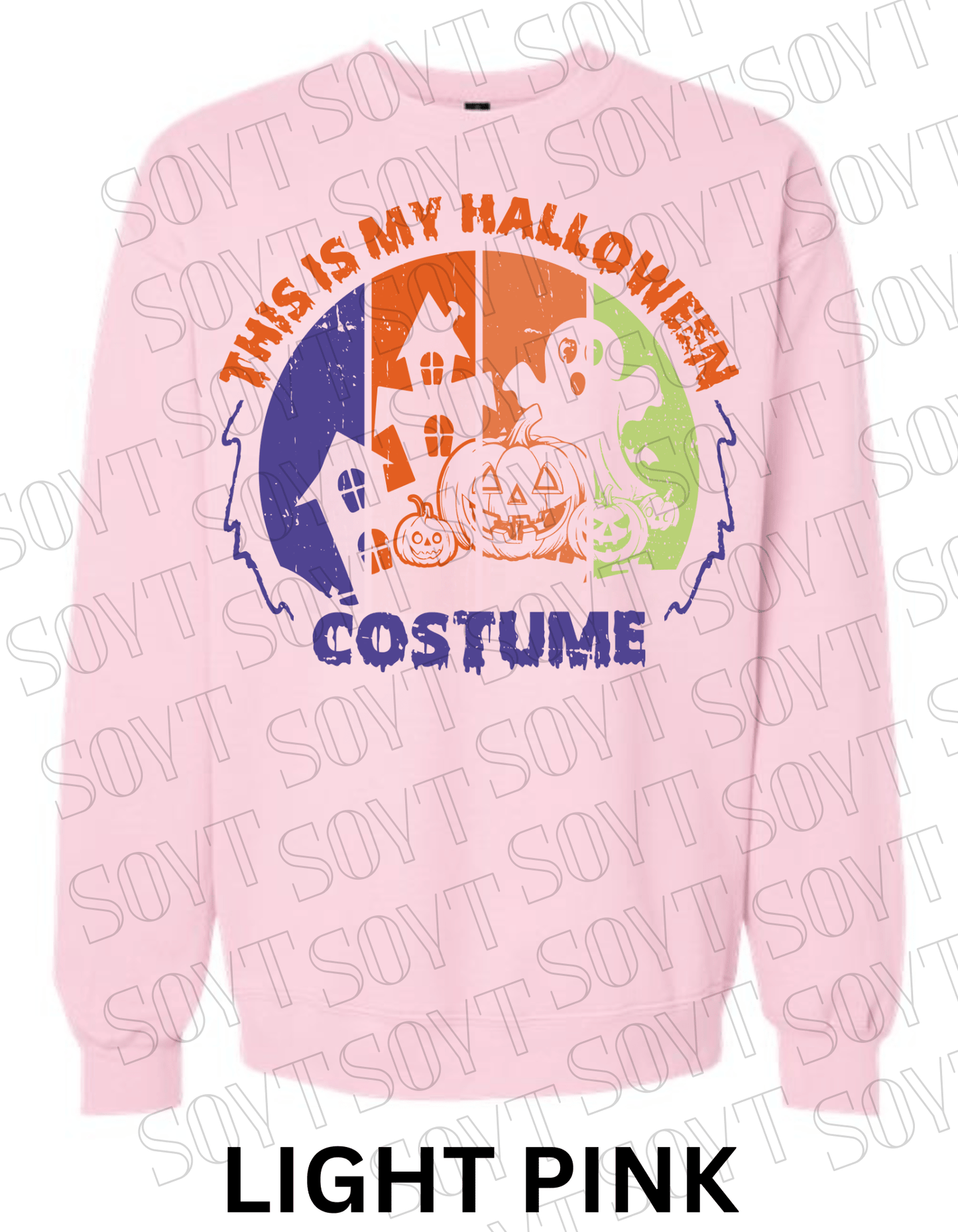 "This Is My Halloween Costume" Sweatshirt – Funny Retro Ghost, Pumpkin & Haunted House Pullover - Festive Apparel StoreLight Pink