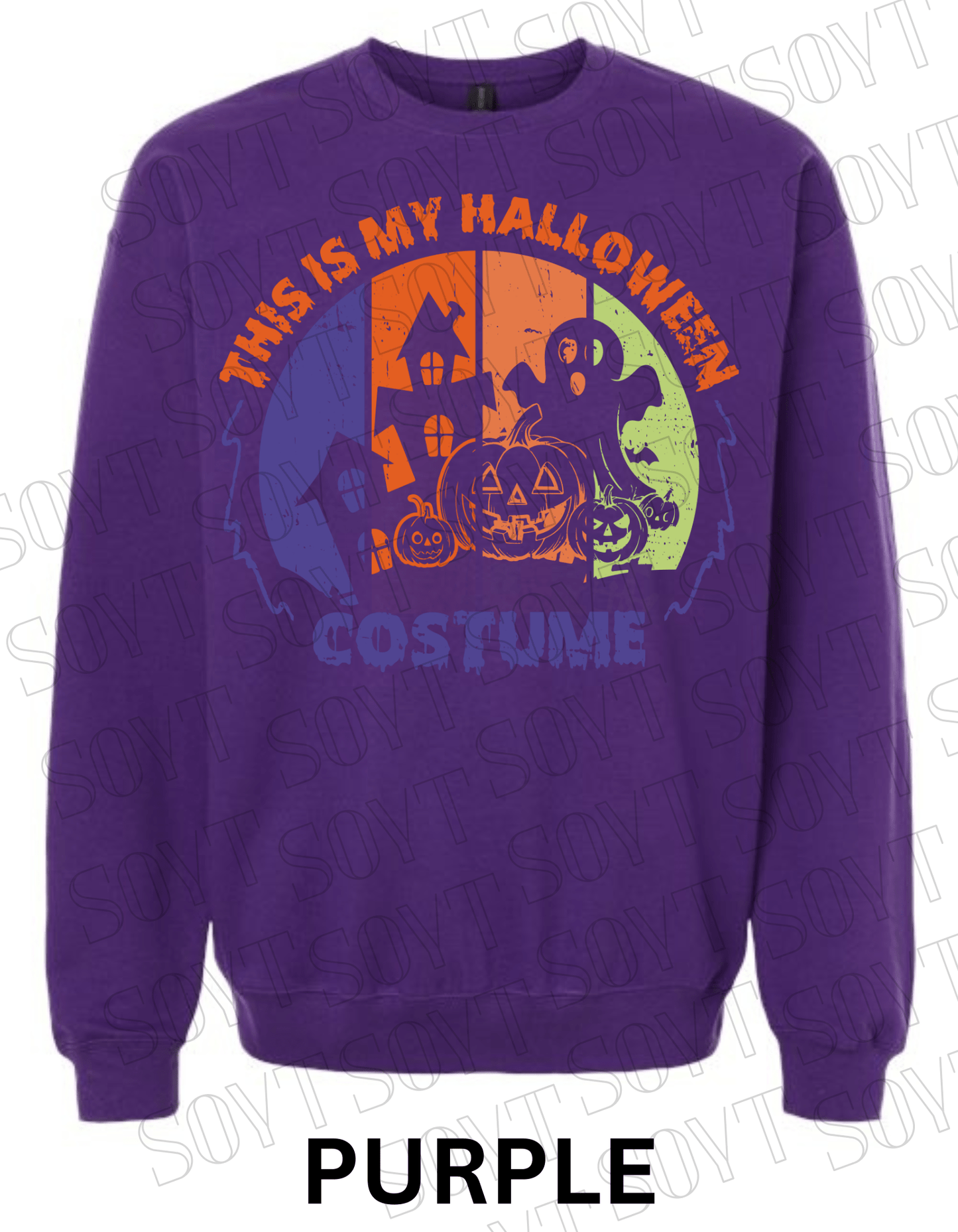 "This Is My Halloween Costume" Sweatshirt – Funny Retro Ghost, Pumpkin & Haunted House Pullover - Festive Apparel StorePurple