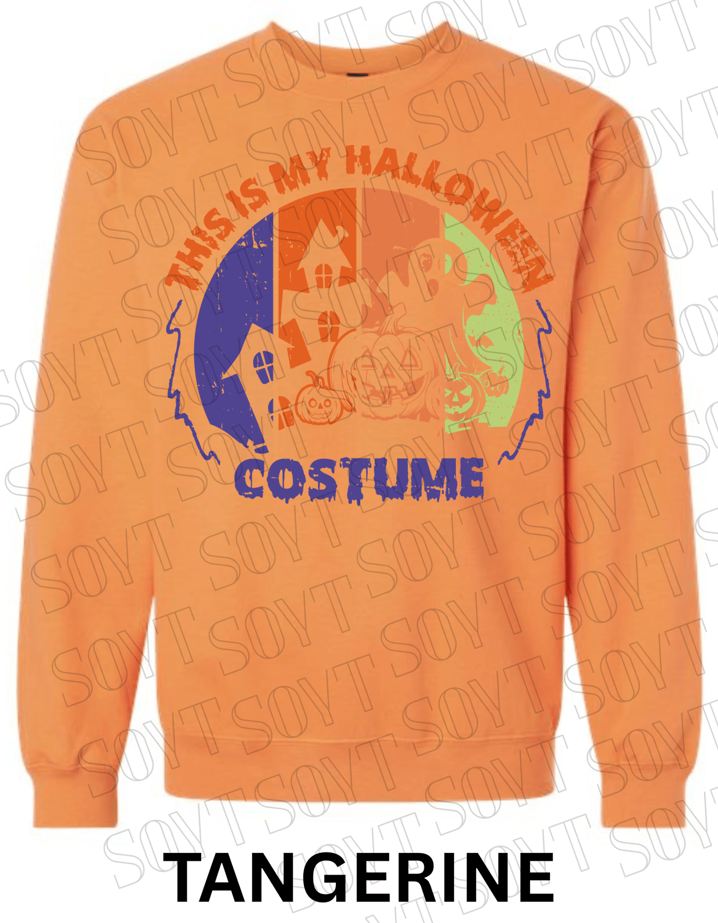 "This Is My Halloween Costume" Sweatshirt – Funny Retro Ghost, Pumpkin & Haunted House Pullover - Festive Apparel StoreTangerine