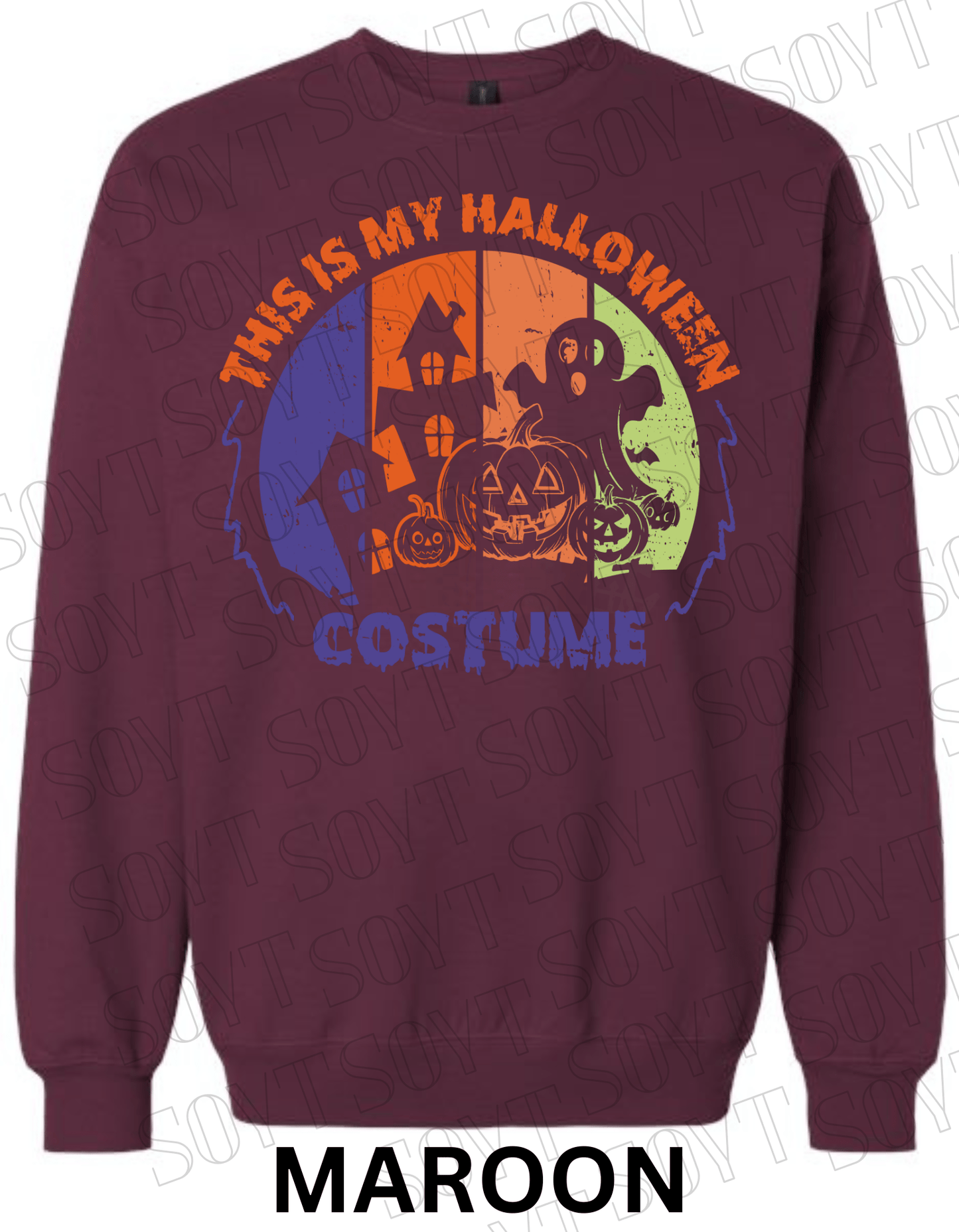 "This Is My Halloween Costume" Sweatshirt – Funny Retro Ghost, Pumpkin & Haunted House Pullover - Festive Apparel StoreMaroon