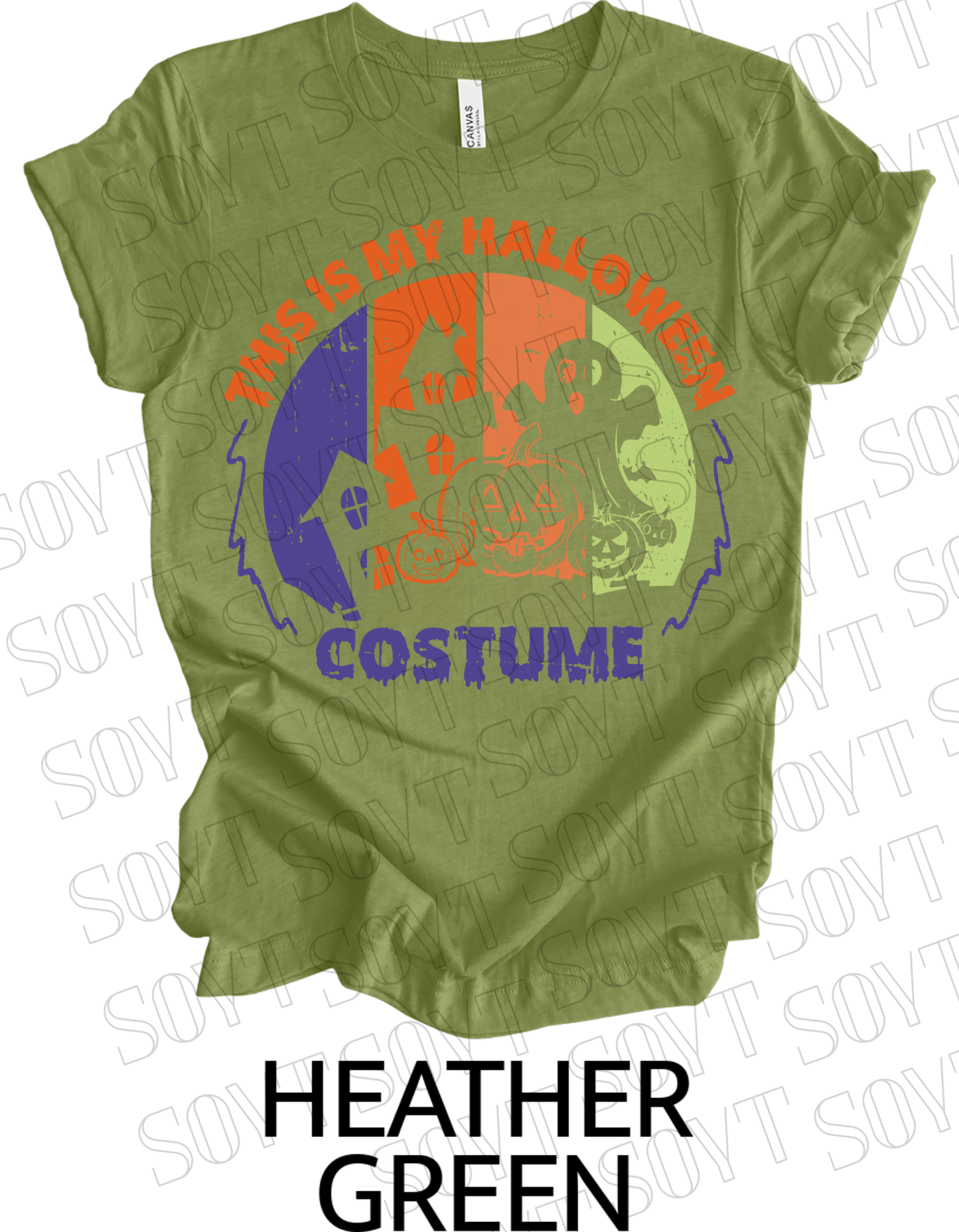 "This Is My Halloween Costume" T-Shirt – Funny Retro Ghost & Pumpkin Graphic Tee - Festive Apparel StoreHeather Green